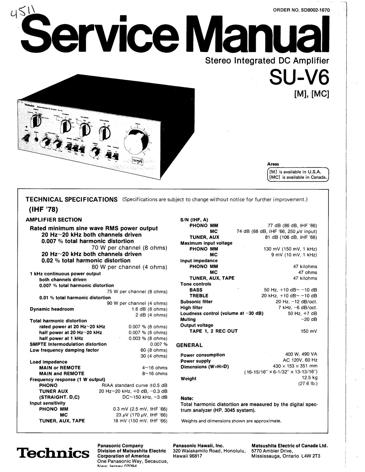 Technics SUV-6 Service manual