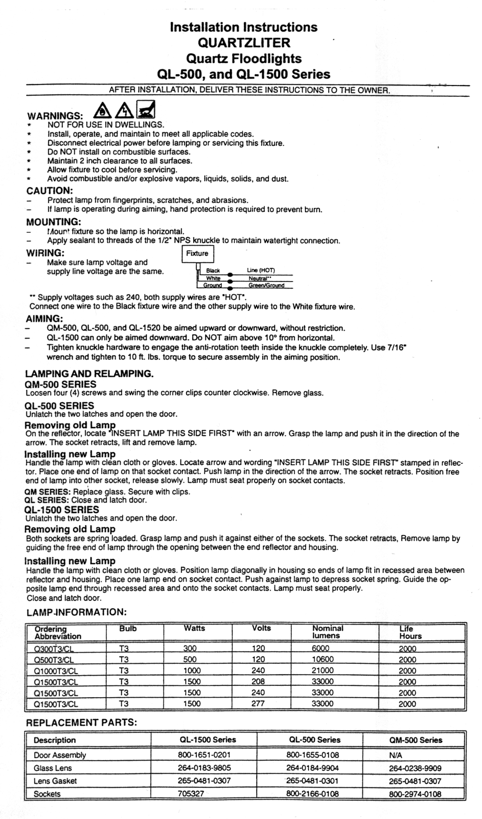 Hubbell lighting QL500, QL1500 User Manual