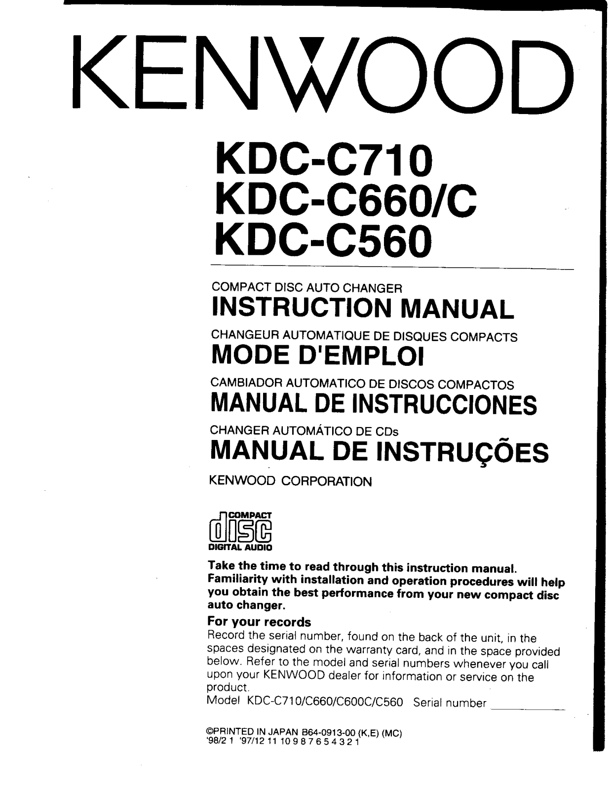 Kenwood KDC-C660, KDC-C560, KDC-C710 Owner's Manual