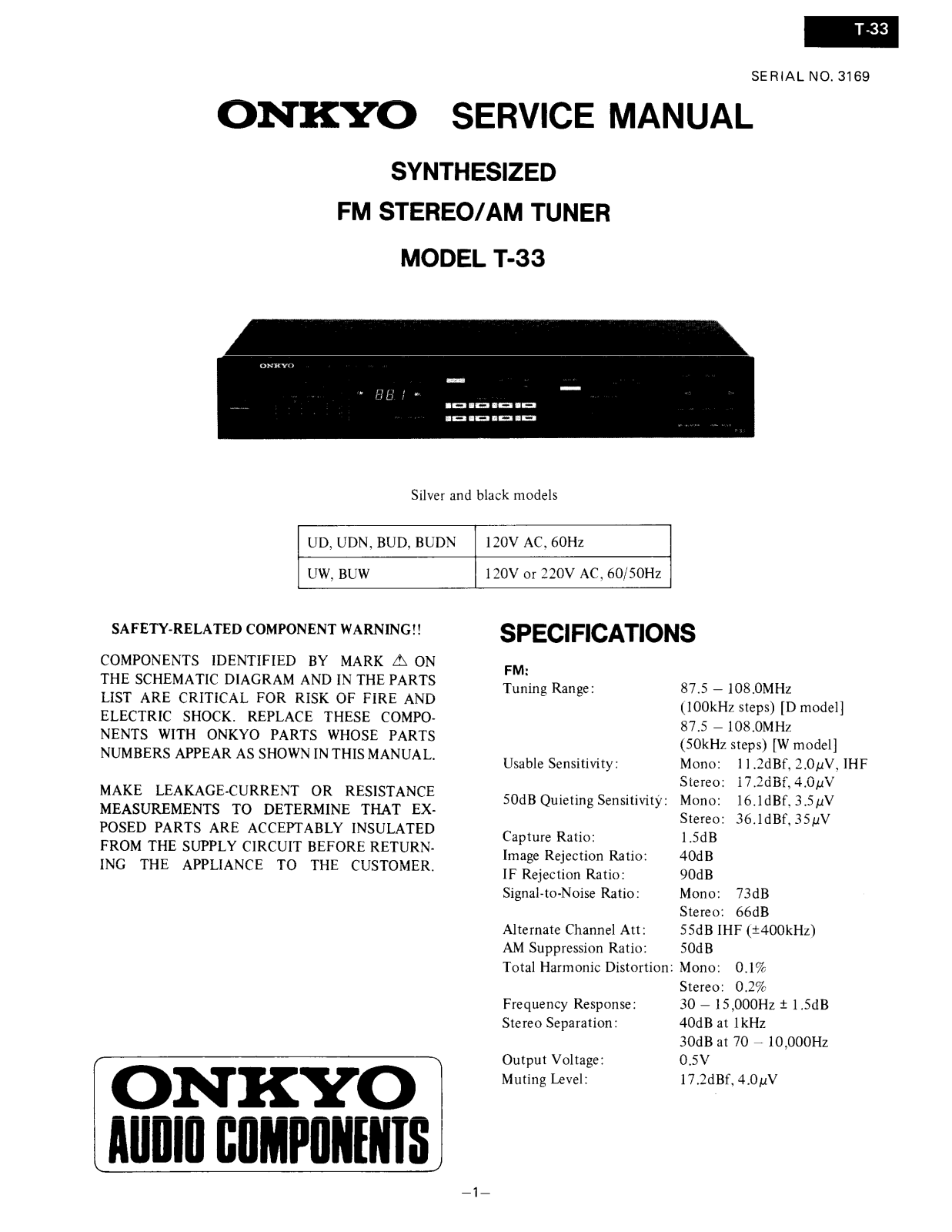 Onkyo T-33 Service manual