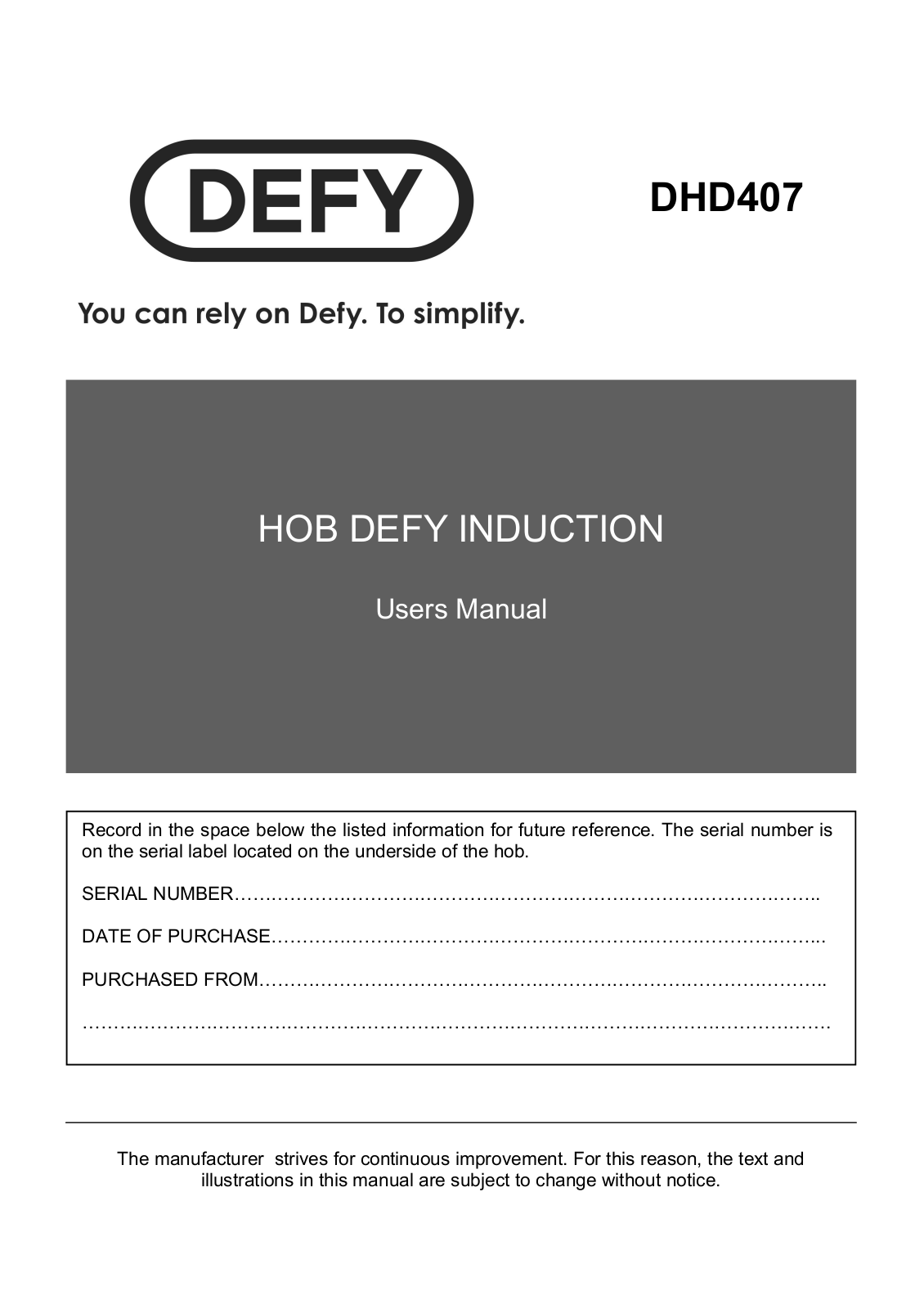 Defy DHD407 User Manual