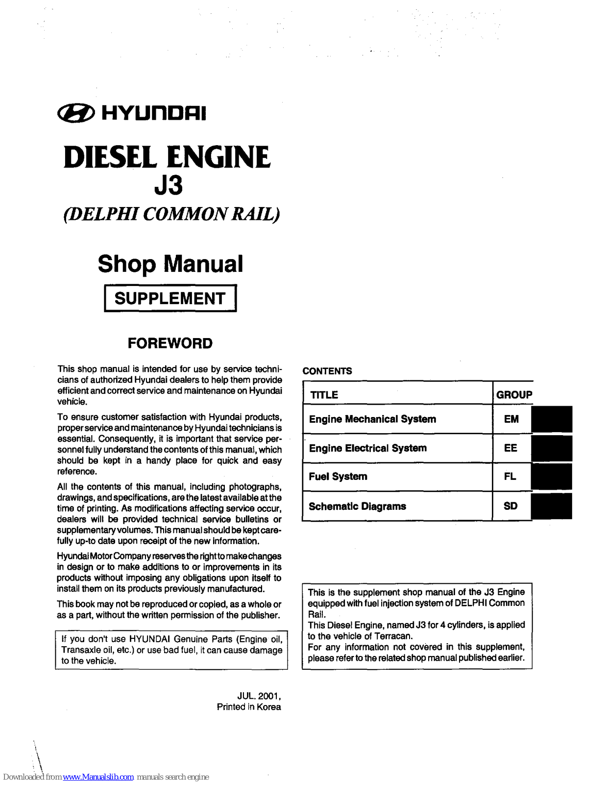 Hyundai J3 Shop Manual