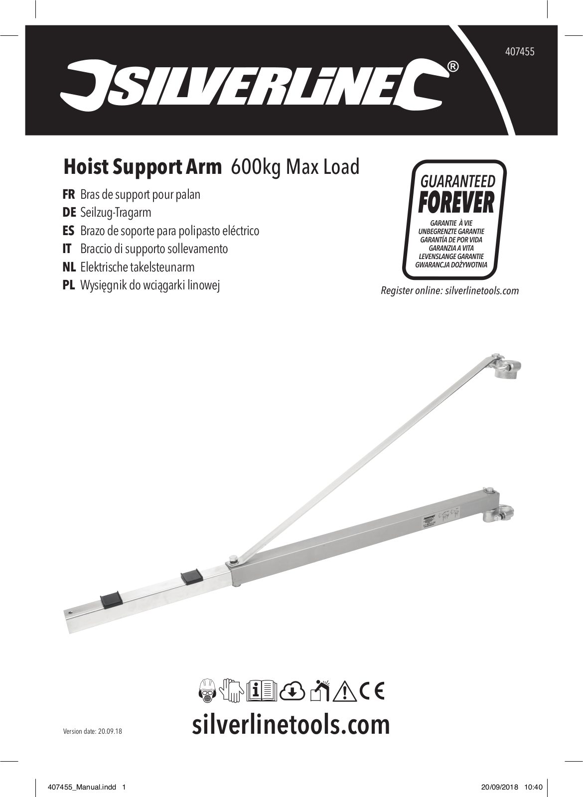 Silverline Hoist Support Arm 407455 User Manual