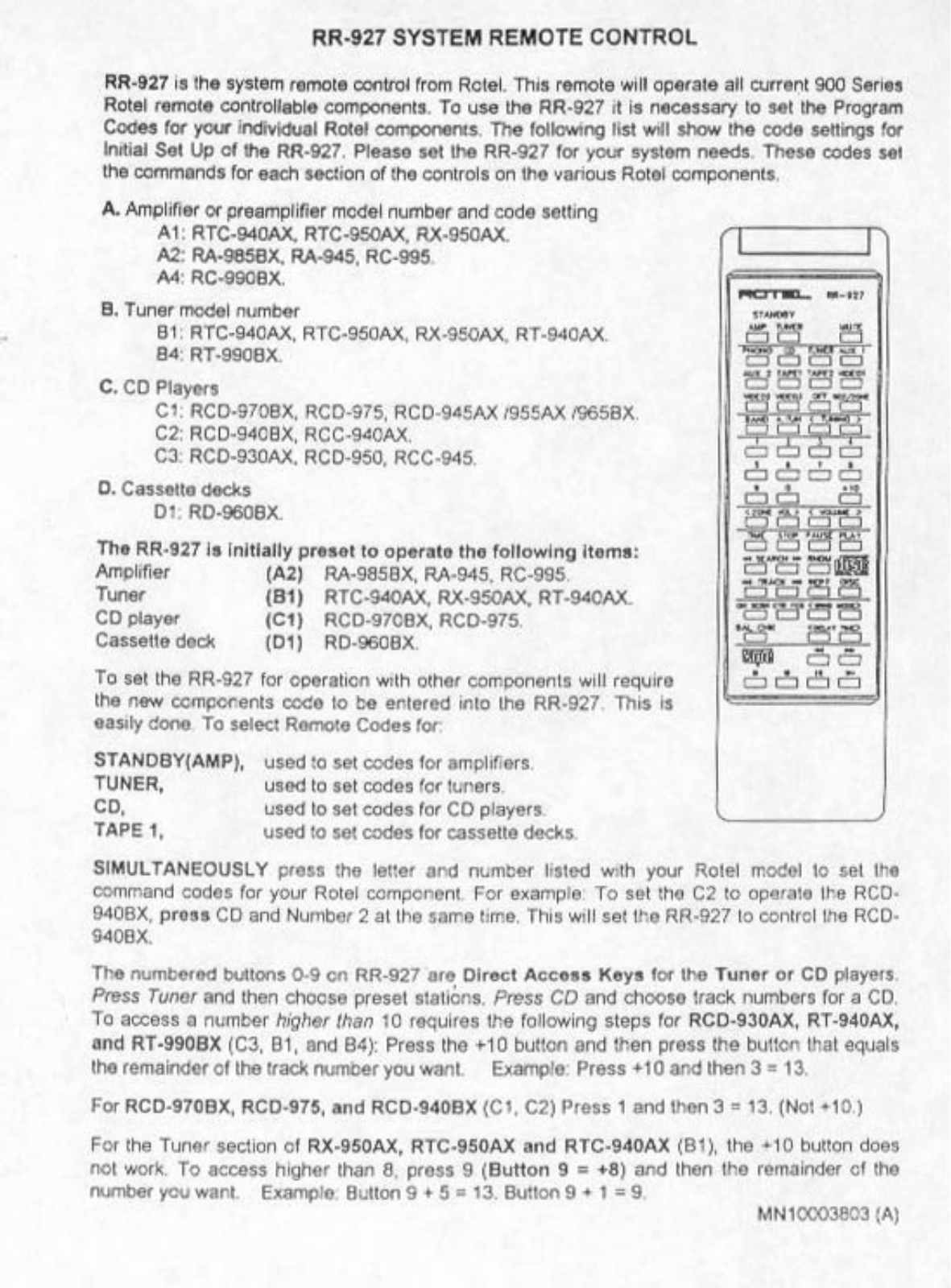 Rotel RR-927 Owners manual