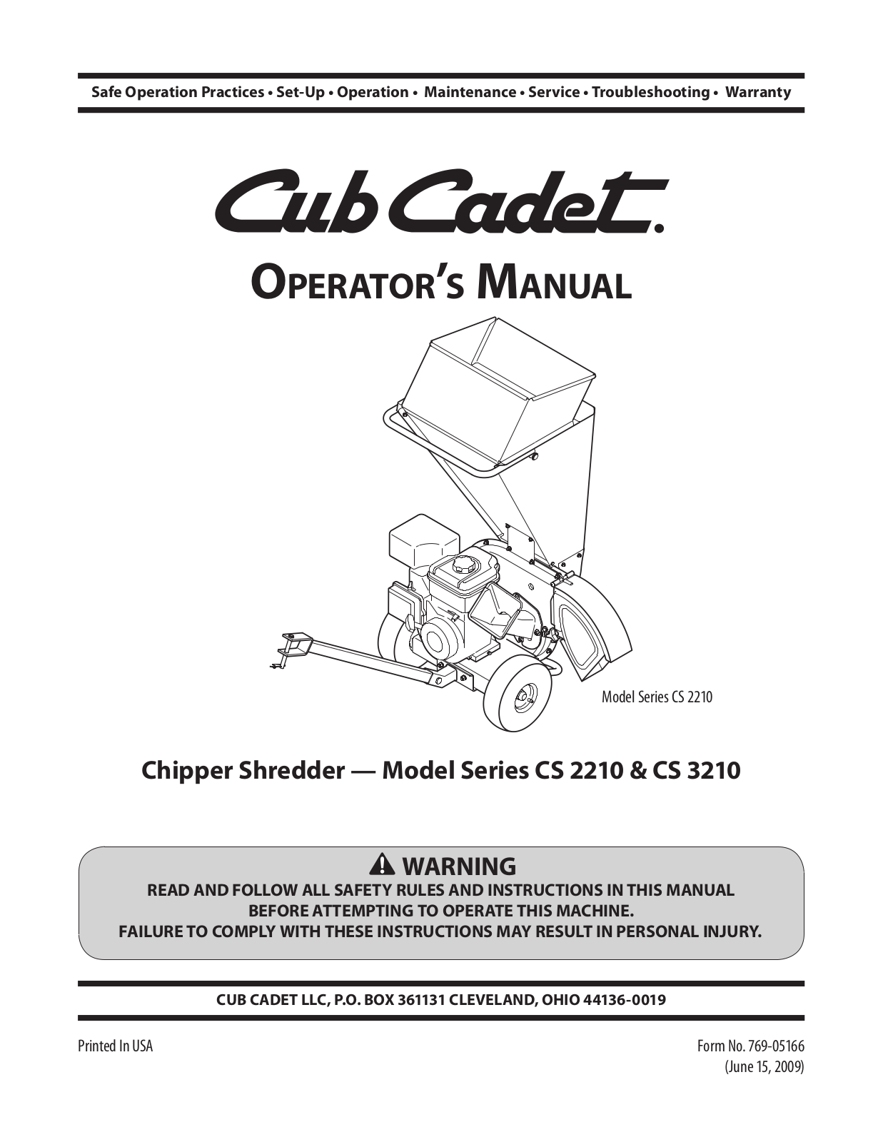 Cub Cadet CS3210, CS 2210 User Manual