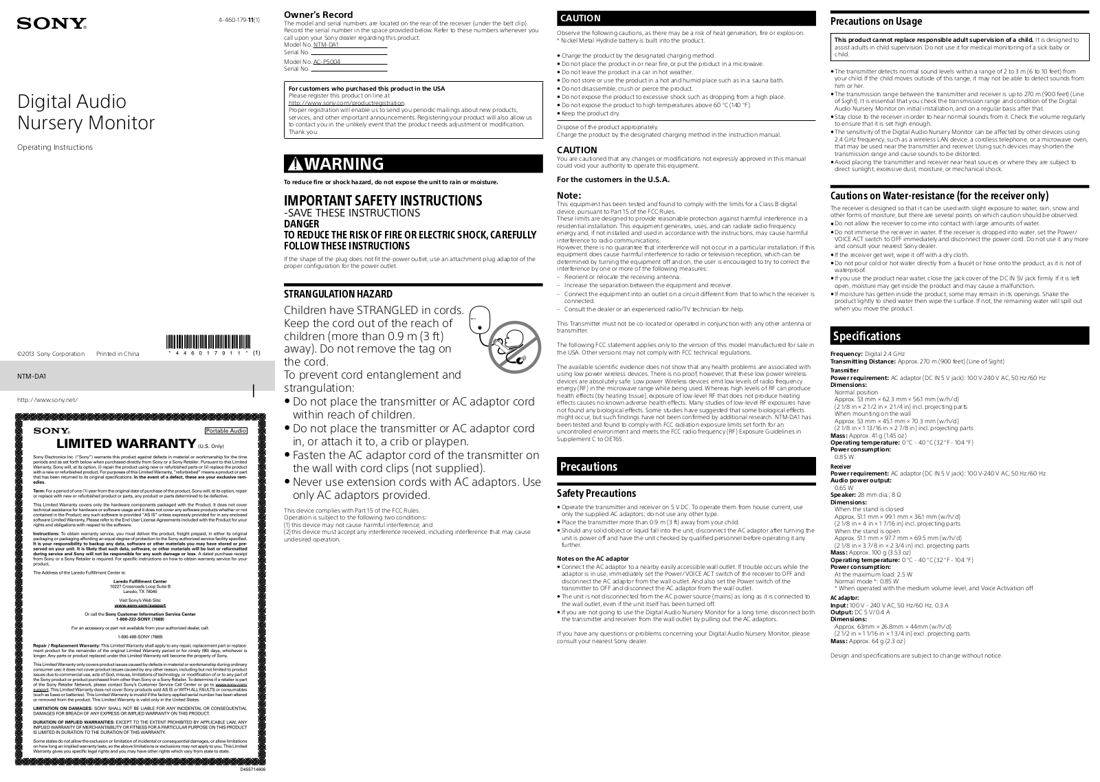 Sony NTM-DA1T Operating Instructions