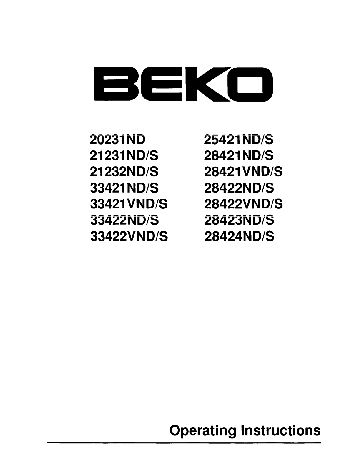 Beko 33422VND/S, 28421VND/S, 21231ND/S, 33421ND/S, 33421VND/S User Manual