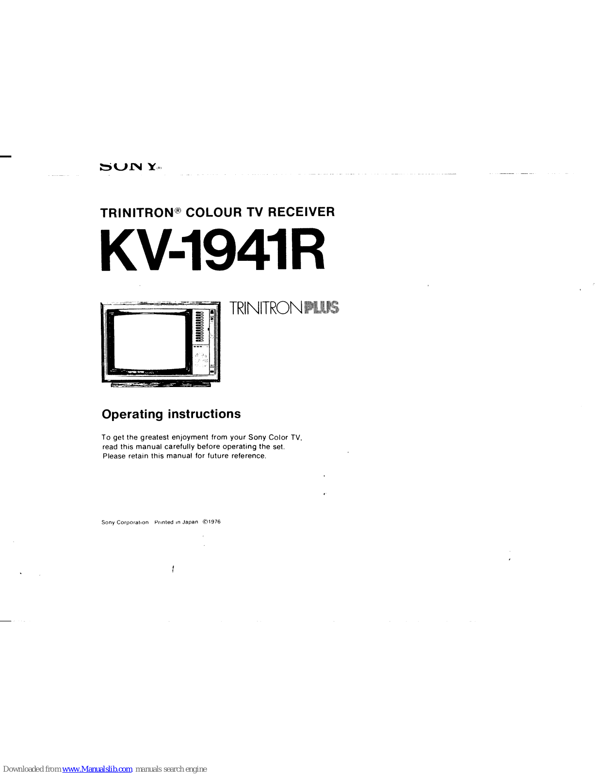 Sony Trinitron KV-1941R, Trinitron Plus KV-1941R Operating Instructions Manual