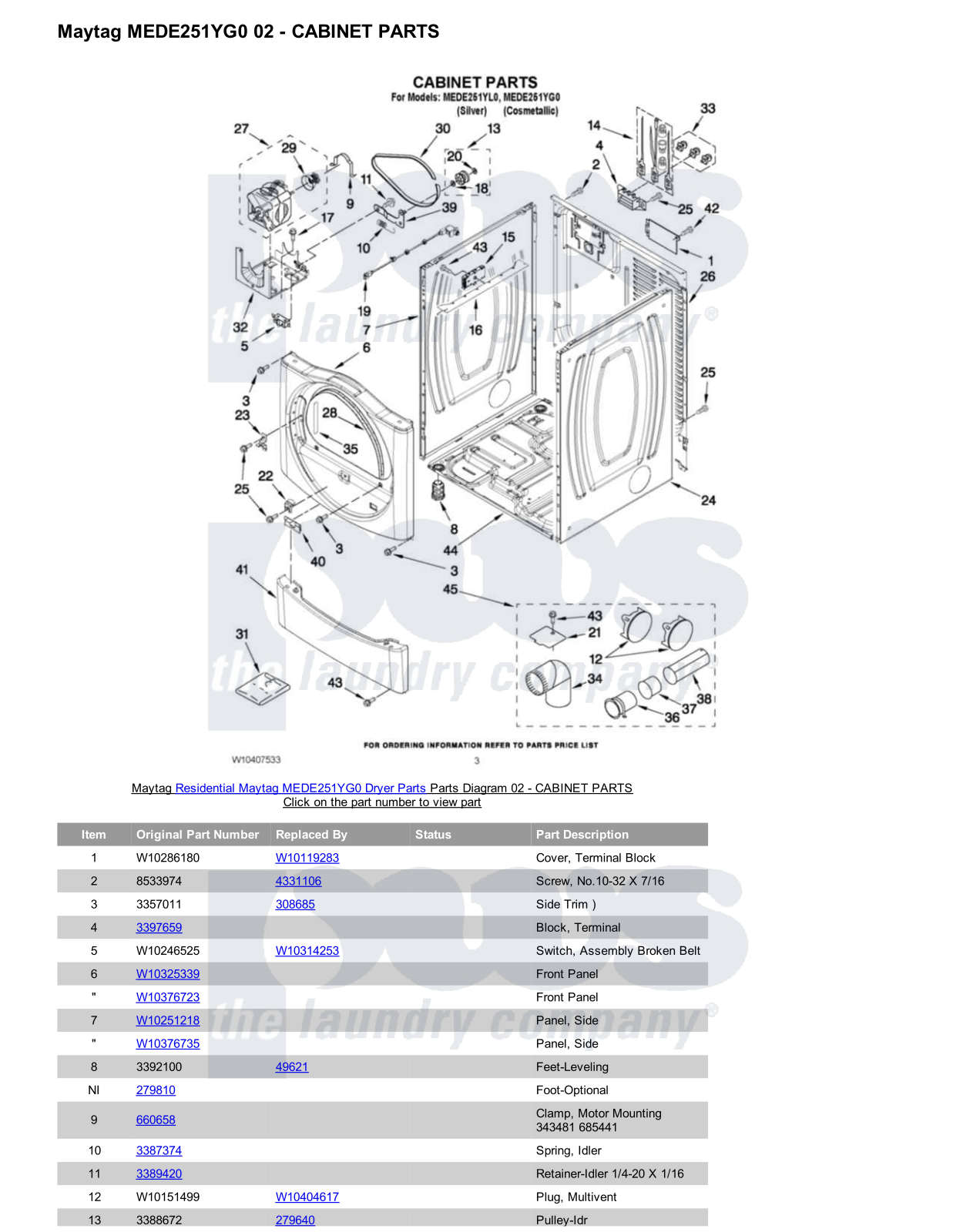 Maytag MEDE251YG0 Parts Diagram