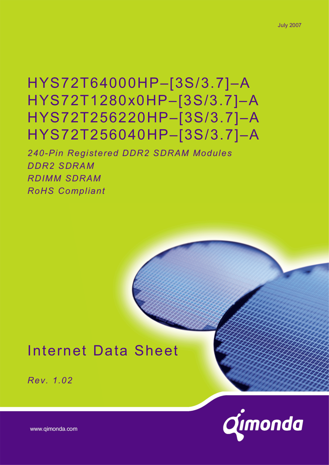 Qimonda HYS72T64000HP, HYS72T1280x0HP, HYS72T256220HP, HYS72T256040HP DATA SHEET