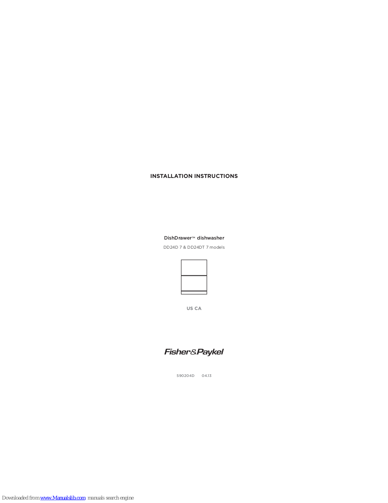 Fisher & Paykel DishDrawer DD24D 7, DishDrawer DD24DT 7 Installation Instructions Manual