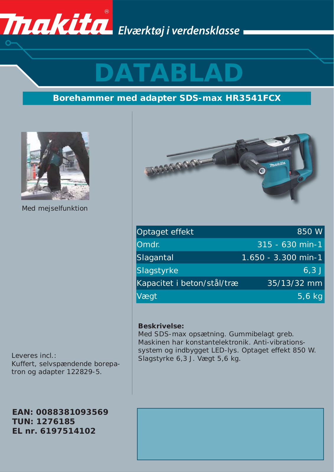 Makita HR3541FCX DATASHEET