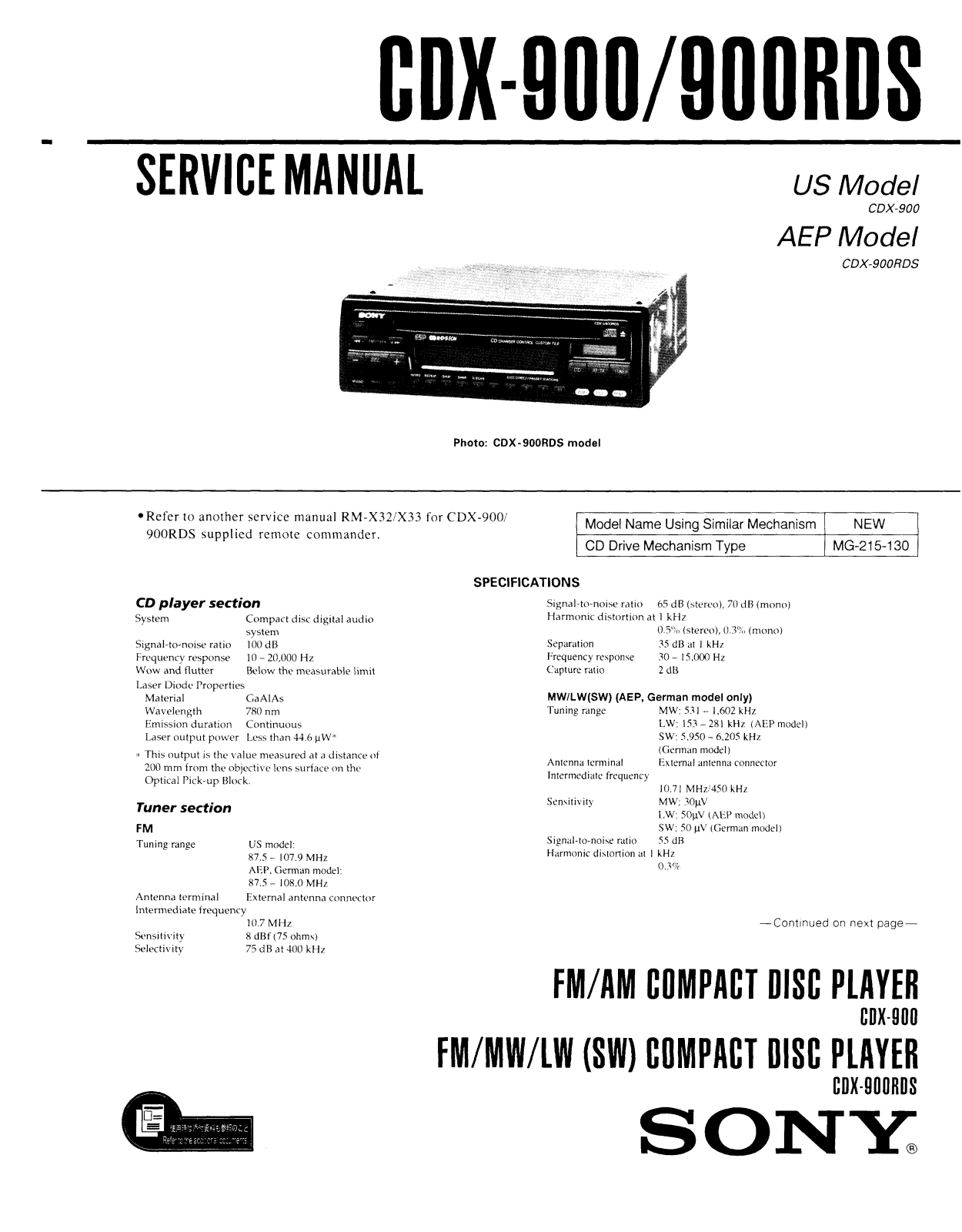 Sony CDX-900 Service manual