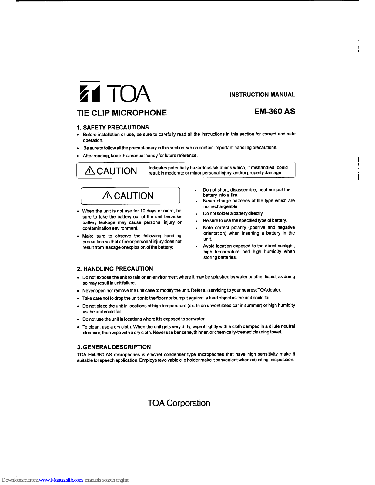 Toa EM-360 AS Instruction Manual