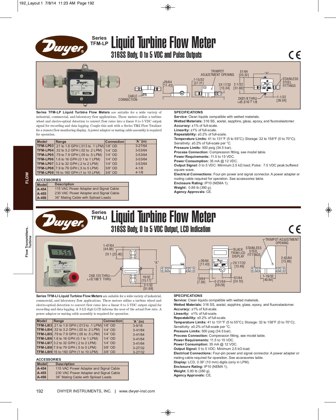 Dwyer Instruments SERIES TFM-LP Catalog Page