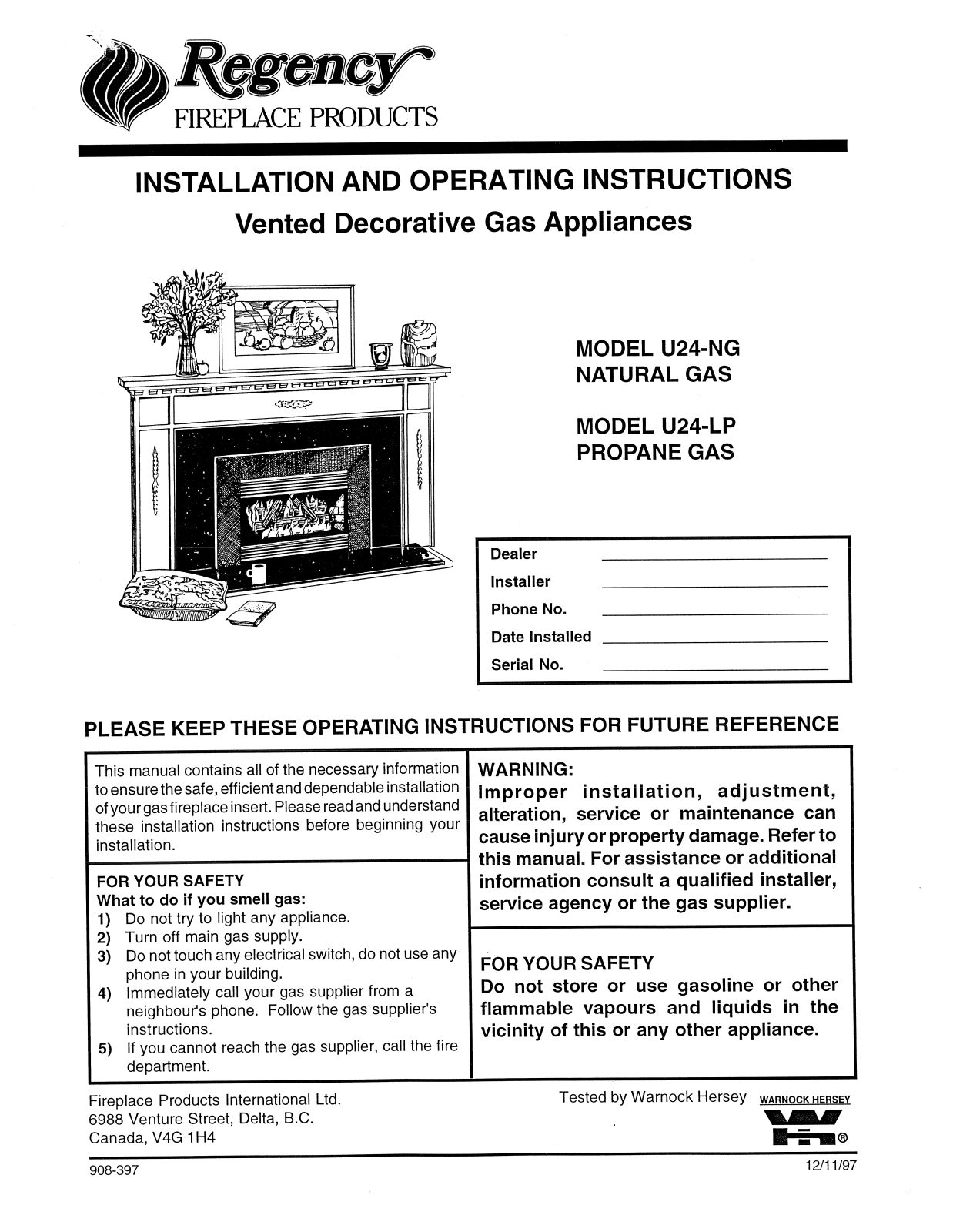 Regency U24 Installation Manual