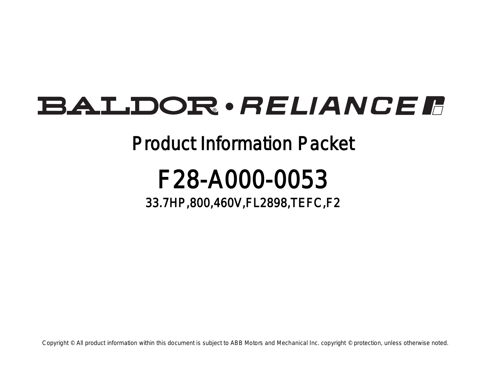 Baldor F28-A000-0053 Product Information Sheet