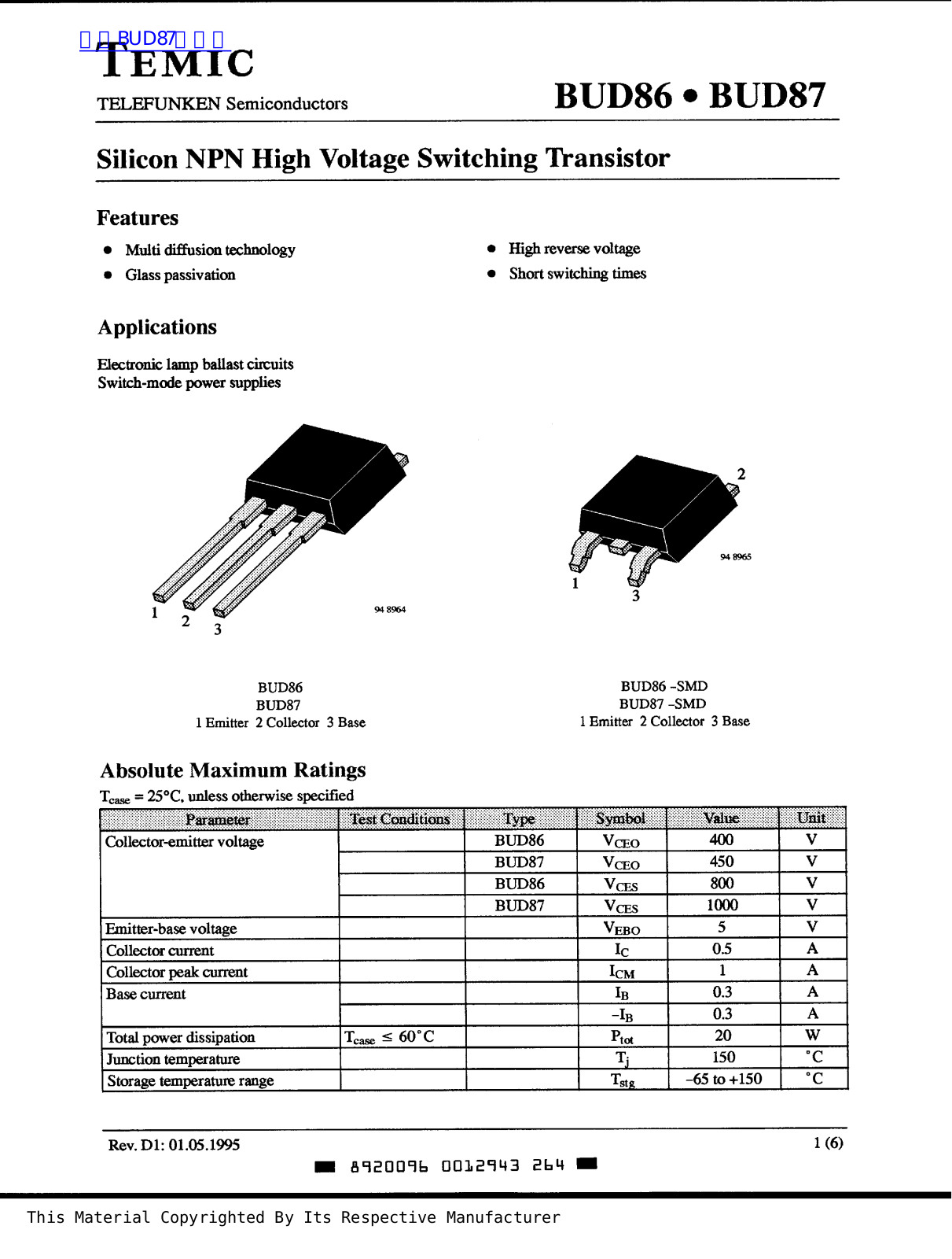 TEMIC BUD86, BUD87 User Manual