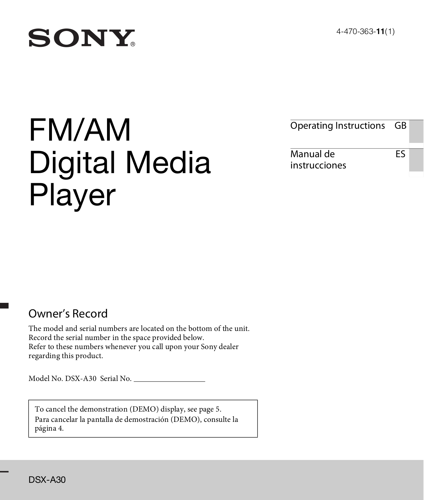 Sony DSX-A30 User Manual