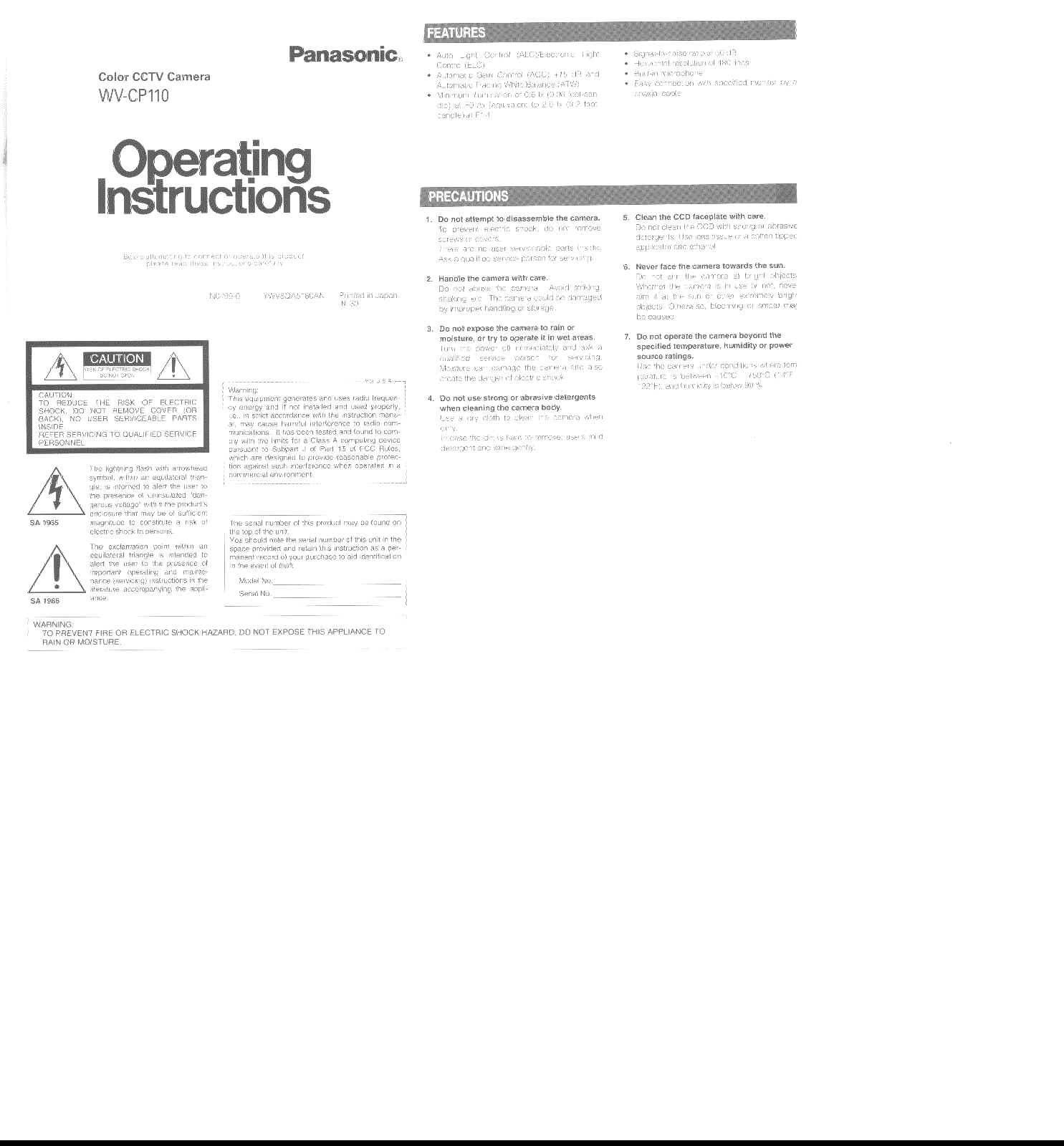 Panasonic WV-CP110 User Manual