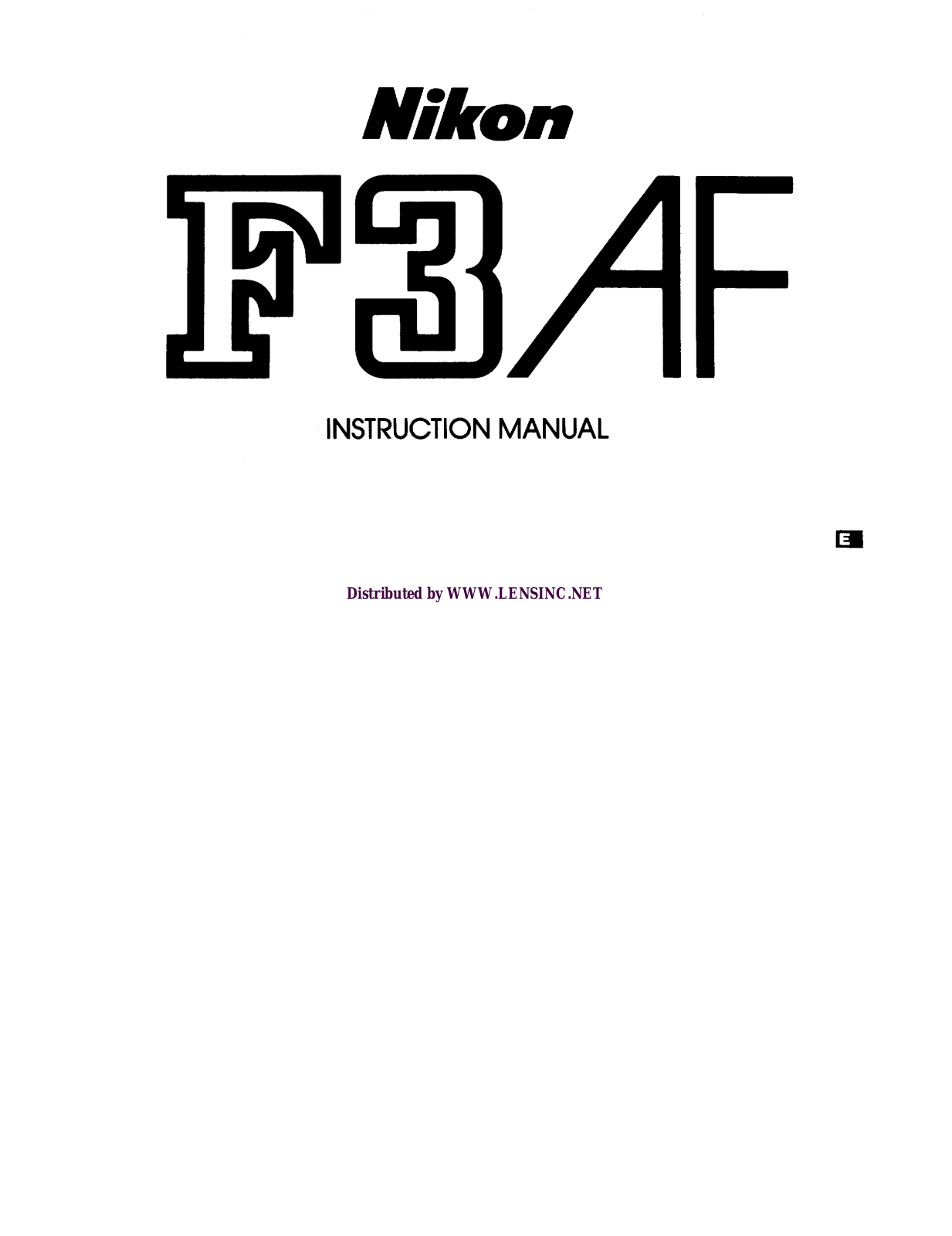 Nikon F3-AF Instruction Manual