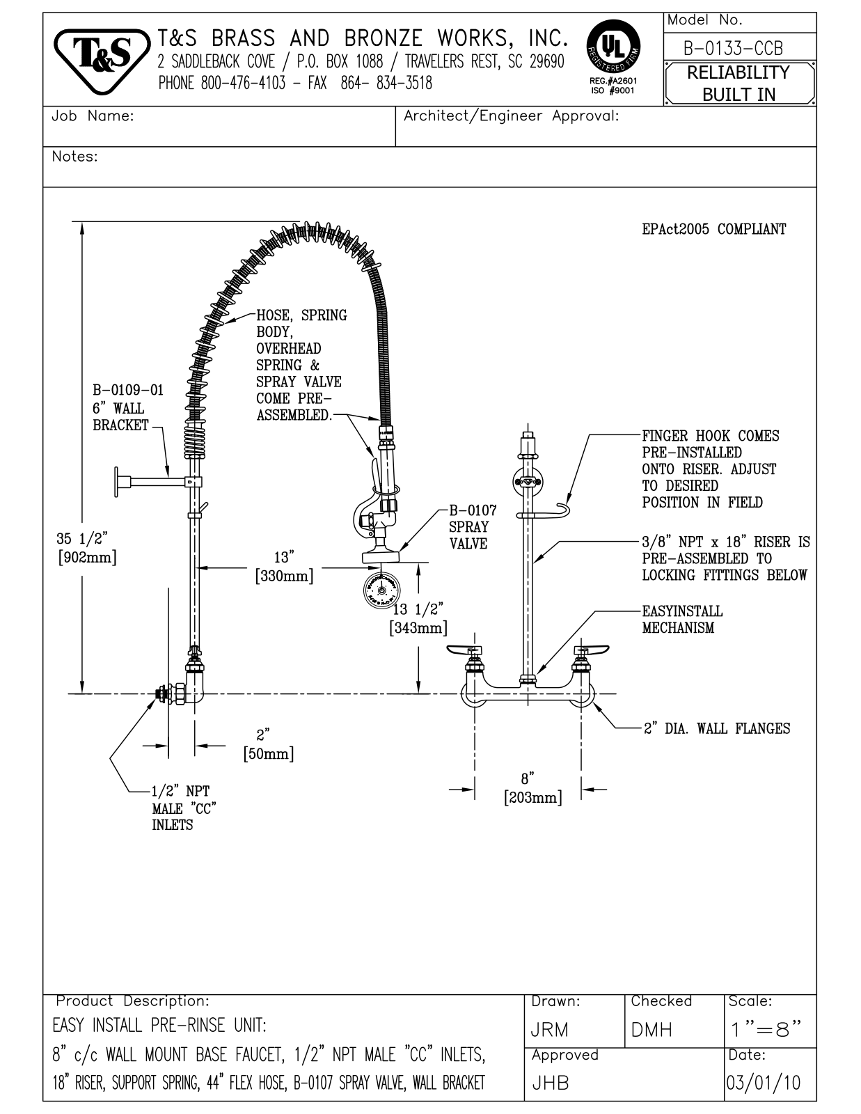 T & S Brass & Bronze Works B-0133-CCB General Manual