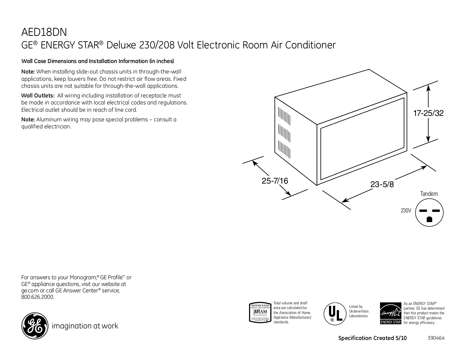 GE AED18DN Specification