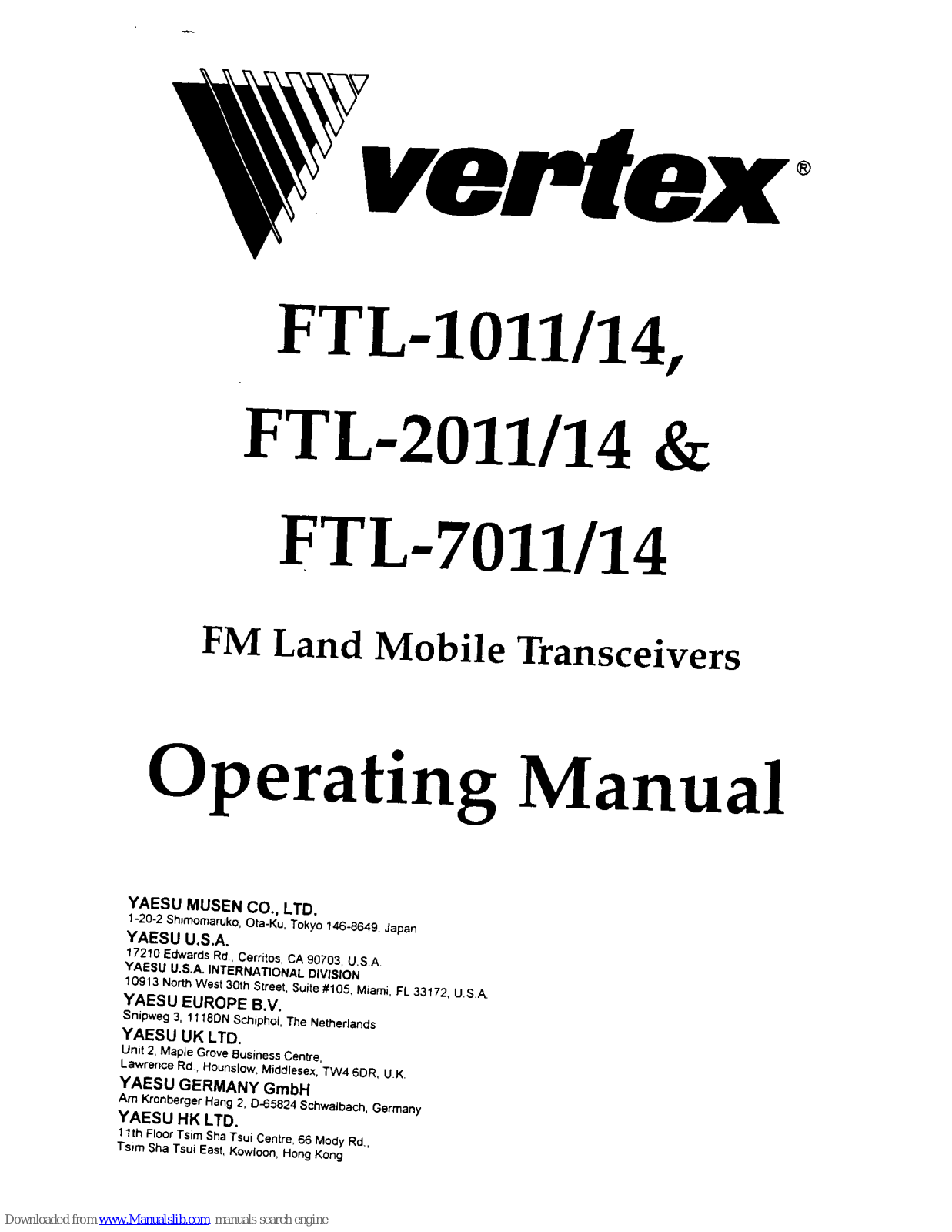 Vertex FTL-1014, FTL-2011, FTL-7011, FTL-7014, FTL-2014 Operating Manual