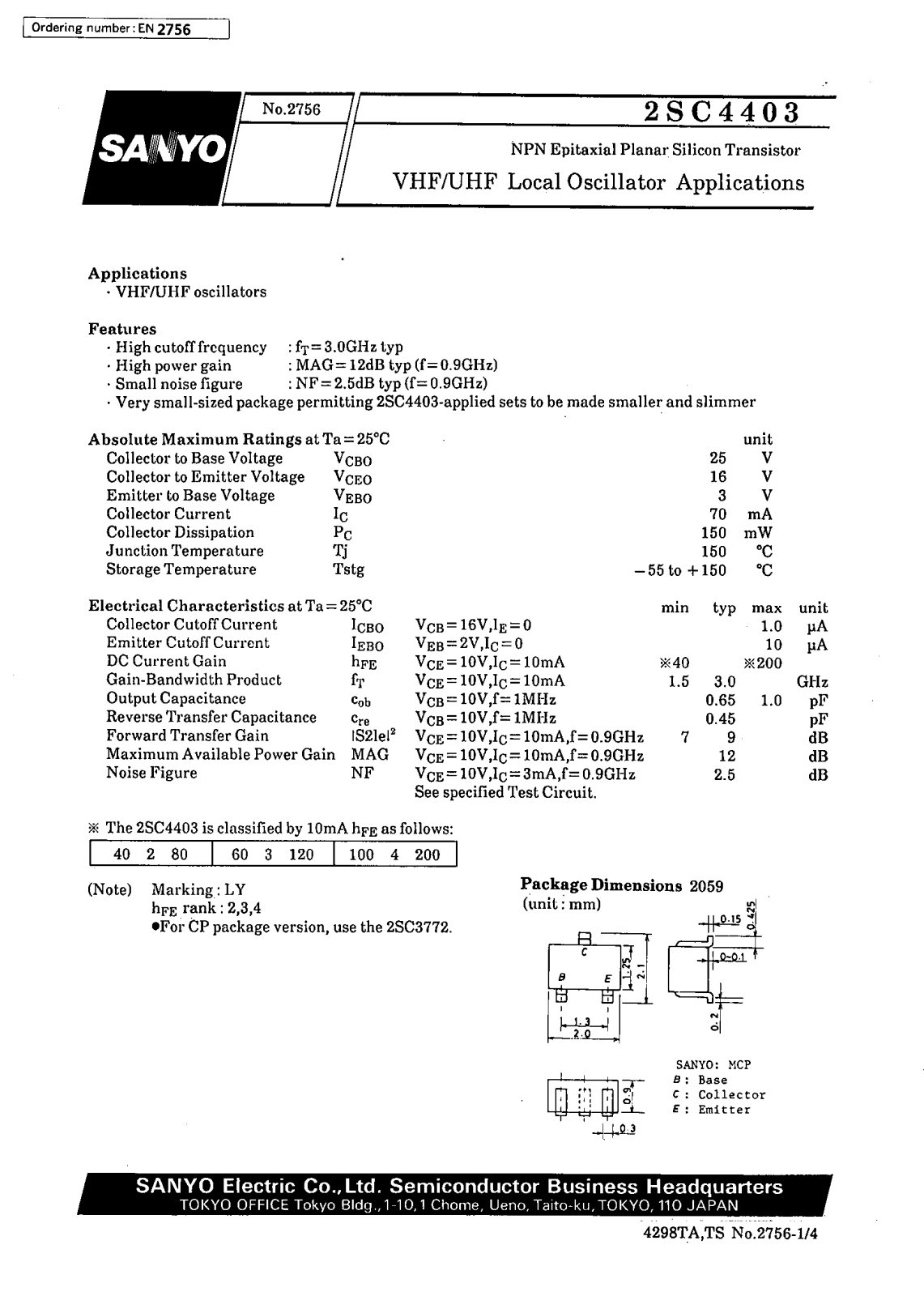 SANYO 2SC4403 Datasheet