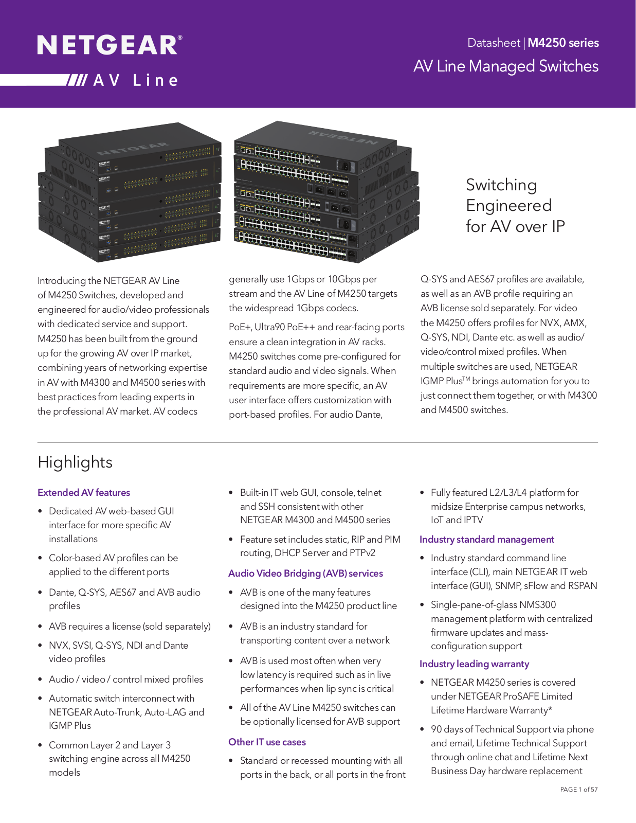 Netgear M4250-10G2F-PoE, M4250-12M2XF, M4250-10G2XF-PoE, M4250-40G8F-PoE, M4250-26G4F-PoE Data Sheet