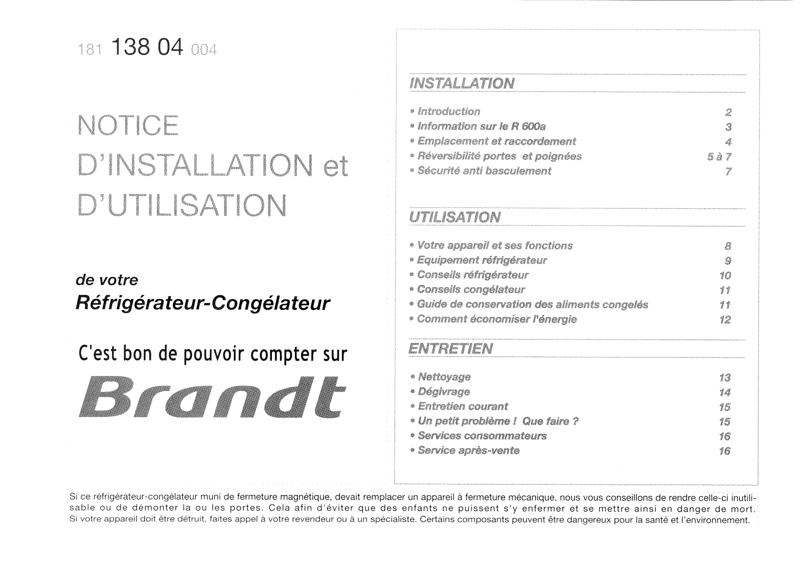 BRANDT DD28J User Manual