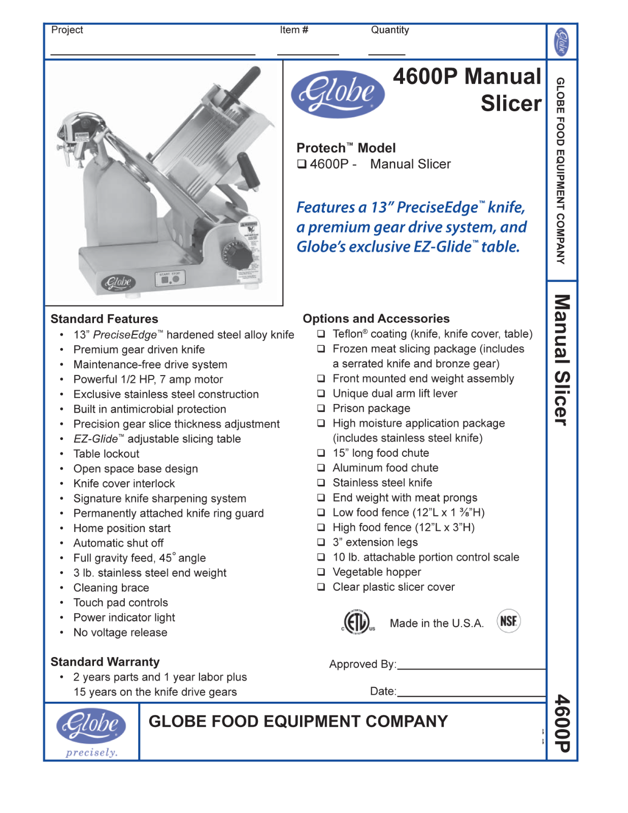 Globe Food Equipment 4600P General Manual