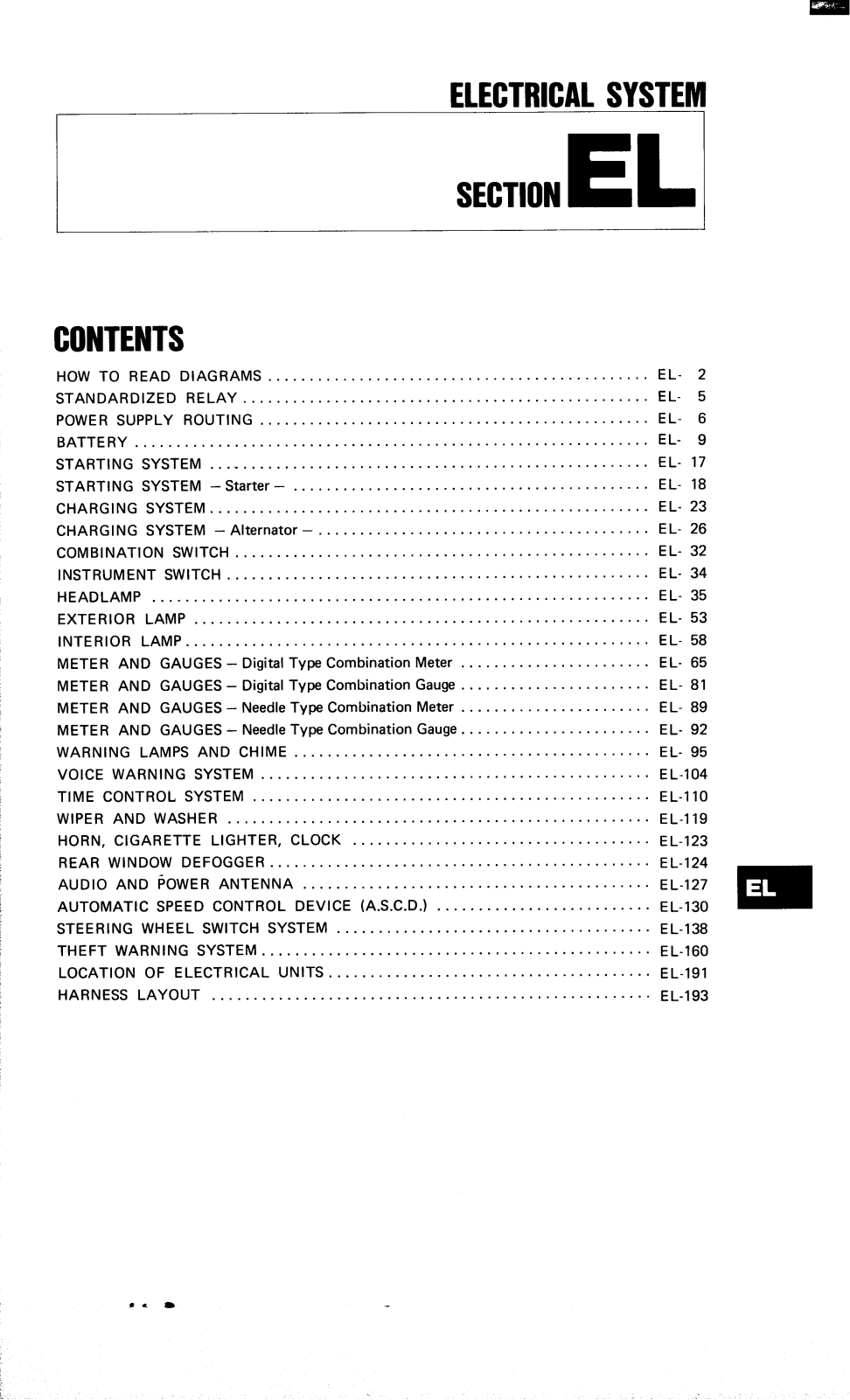 Nissan 300zx Electrical System Section EL 1985 Owner's Manual