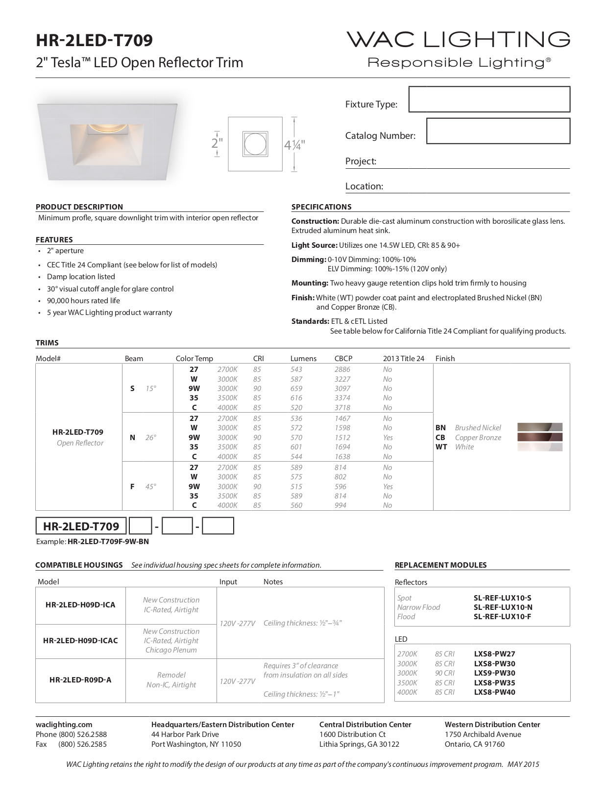 WAC Lighting WAC7561, WAC7074 Specifications - ManualMachine.com