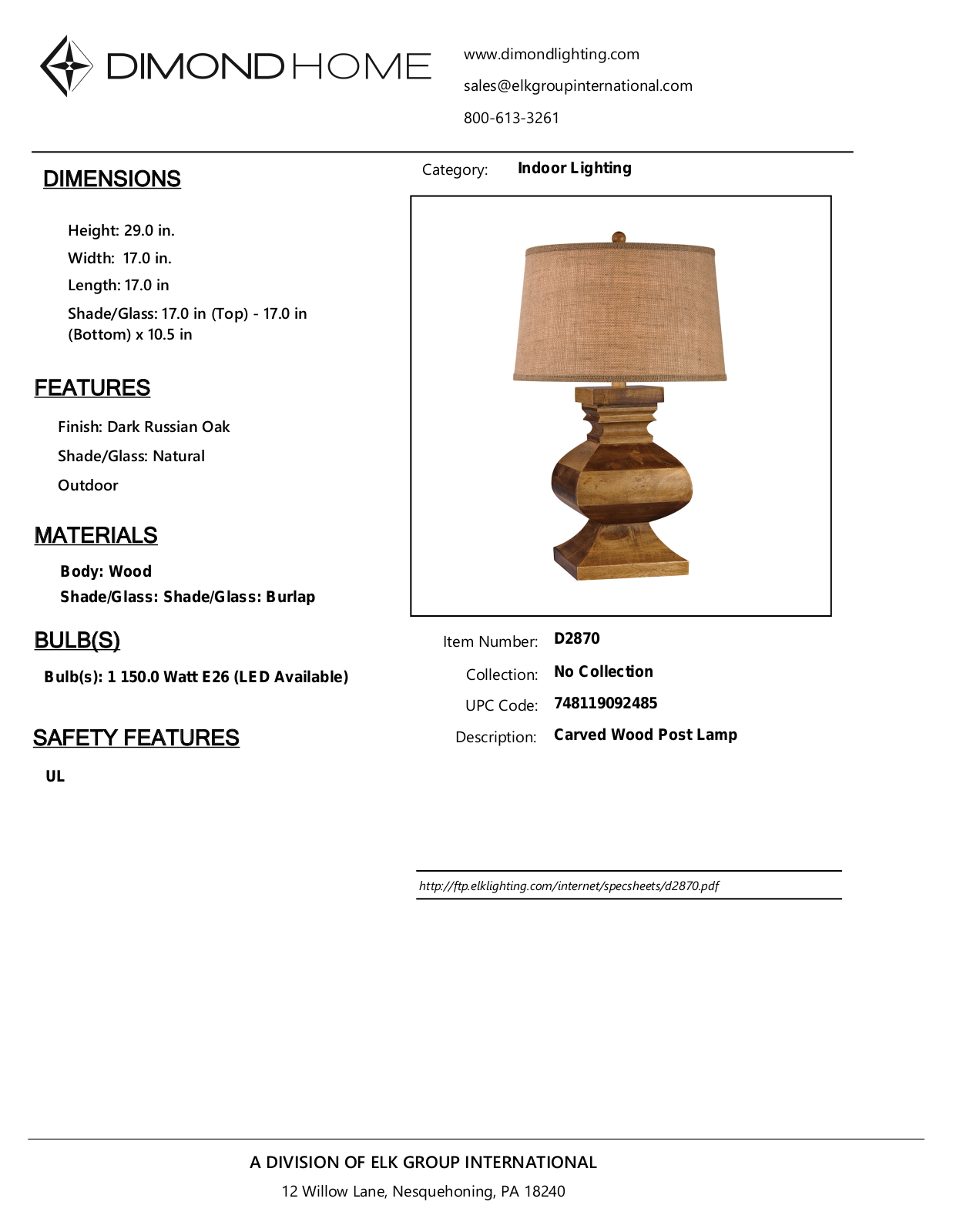 ELK Home D2870 User Manual