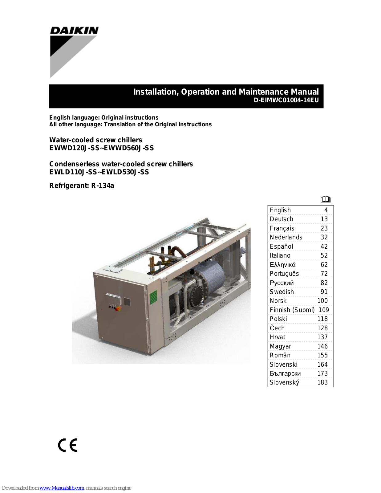 Daikin EWLD145J-SS, EWWD150J-SS, EWLD130J-SS, EWWD180J-SS, EWLD165J-SS Installation, Operation And Maintenance Manual