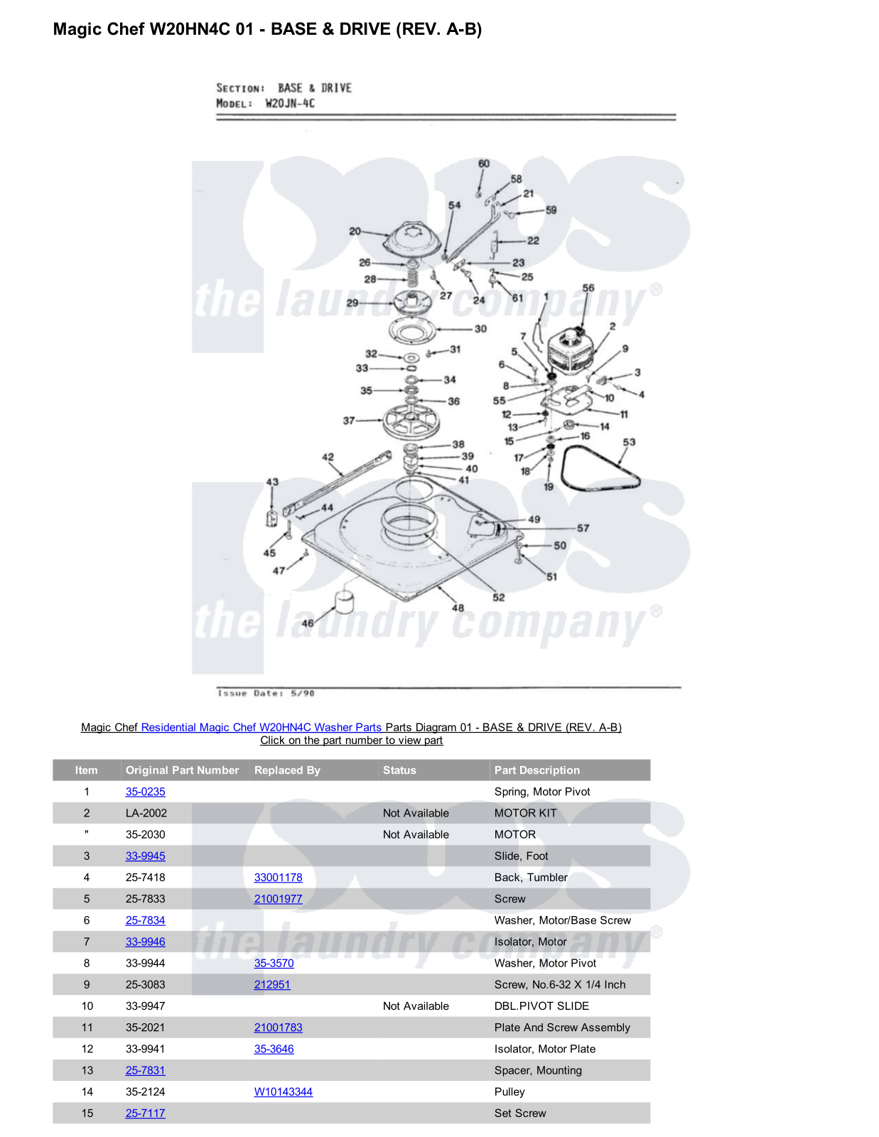 Magic Chef W20HN4C Parts Diagram