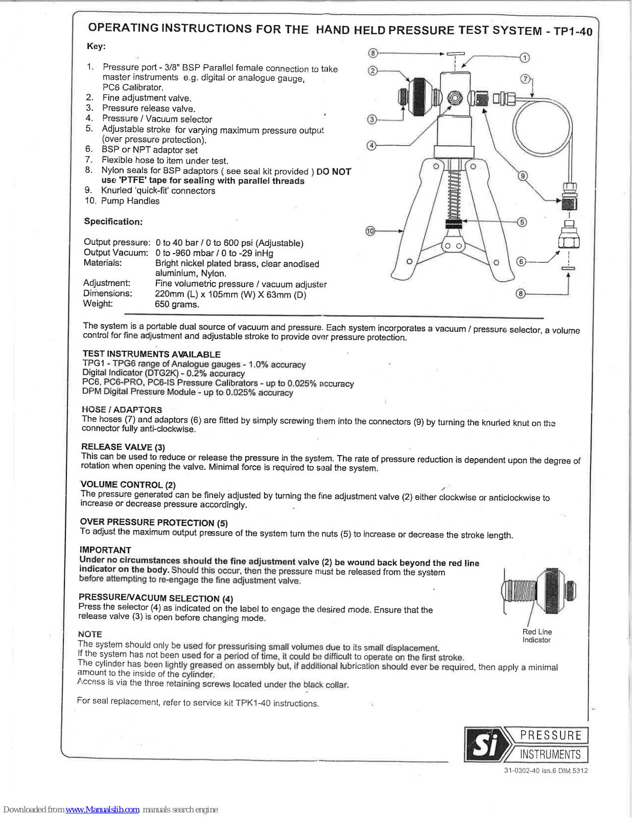 Cole Parmer TP1-40 Operating Instructions Manual