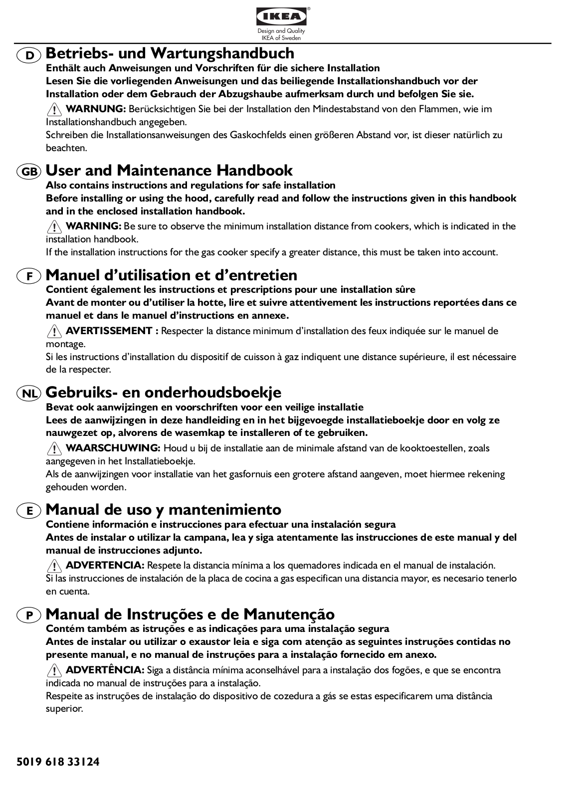 IKEA LAGAN BF275 User Manual