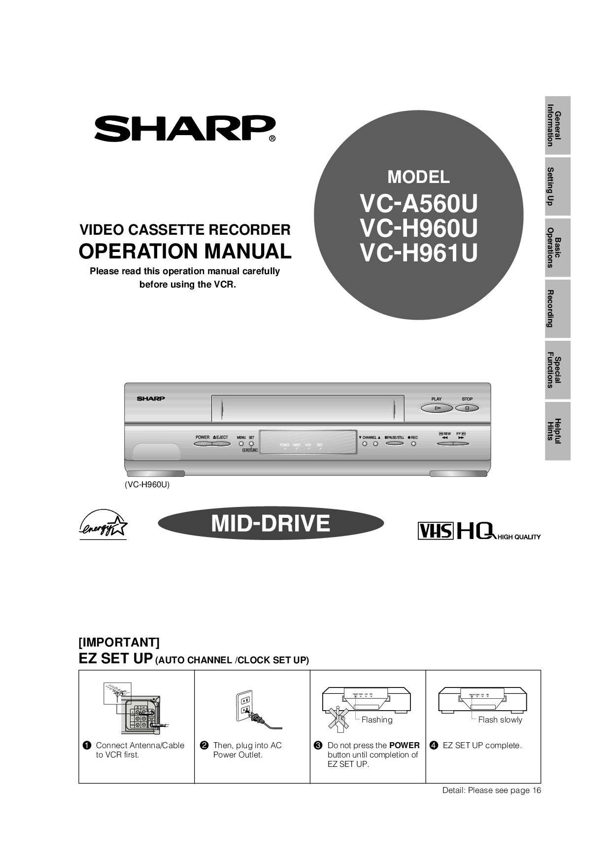 Sharp VC-A560U, VC-H960U, VC-H961U Operating Manual