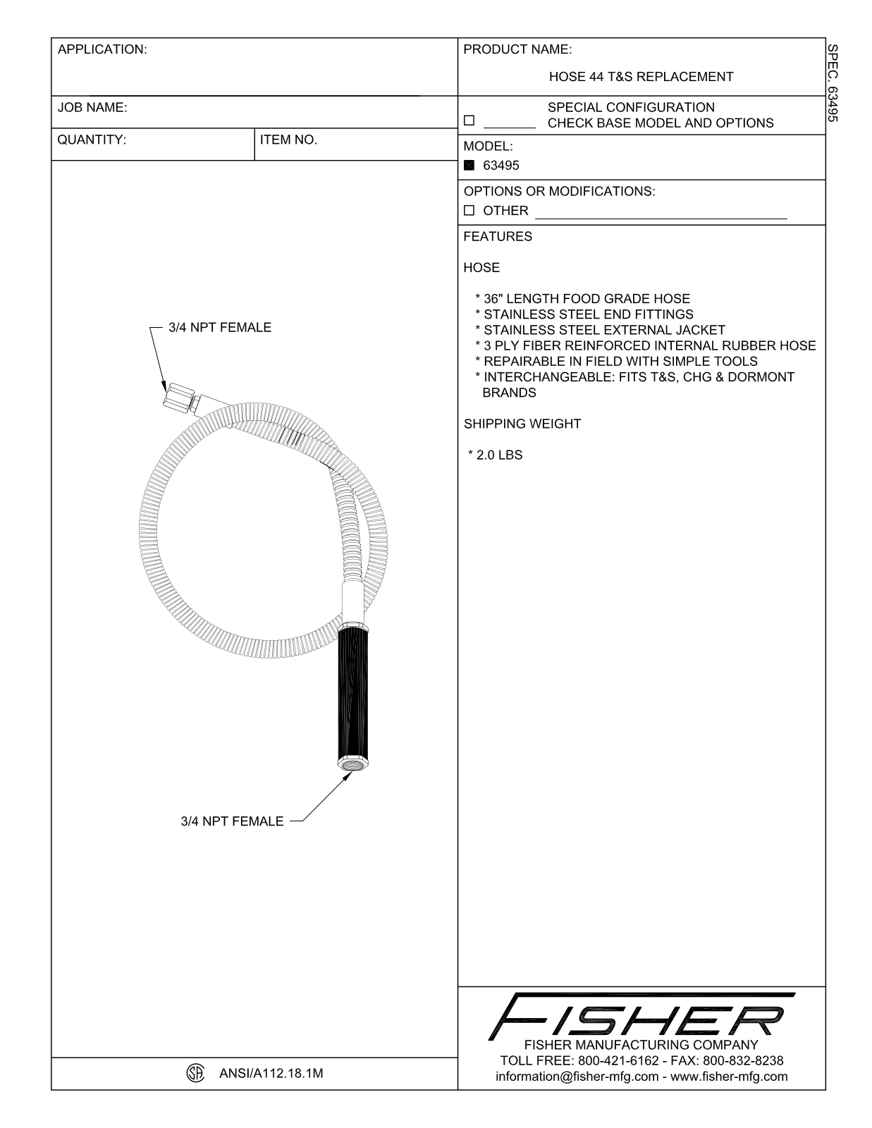 Fisher Manufacturing 63495 User Manual