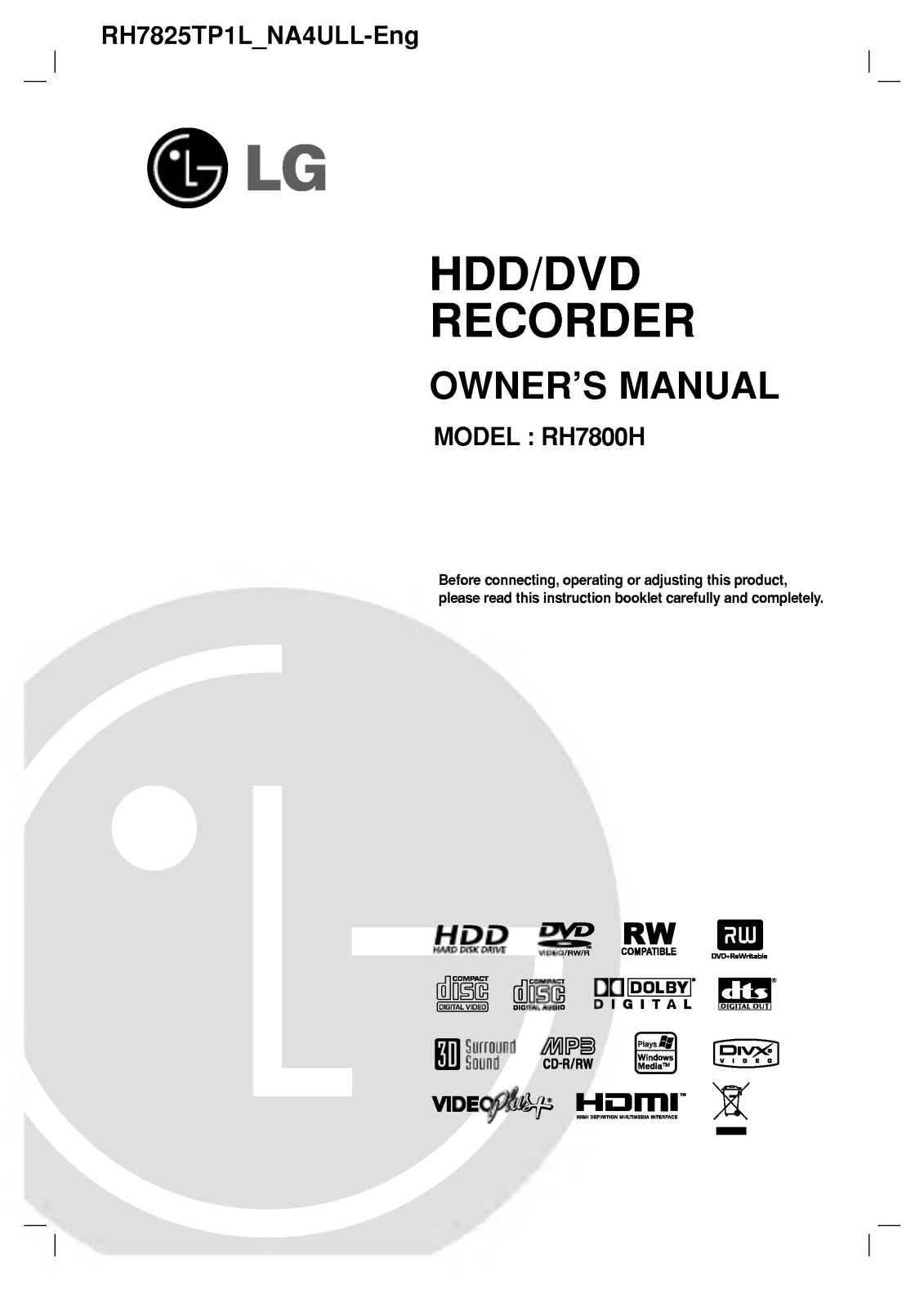 LG RH7825TP1L Owner’s Manual