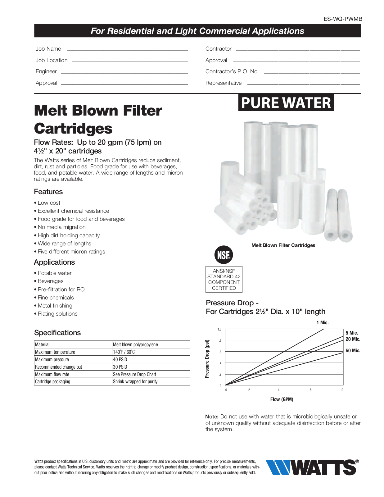 Watts PWMB40 User Manual