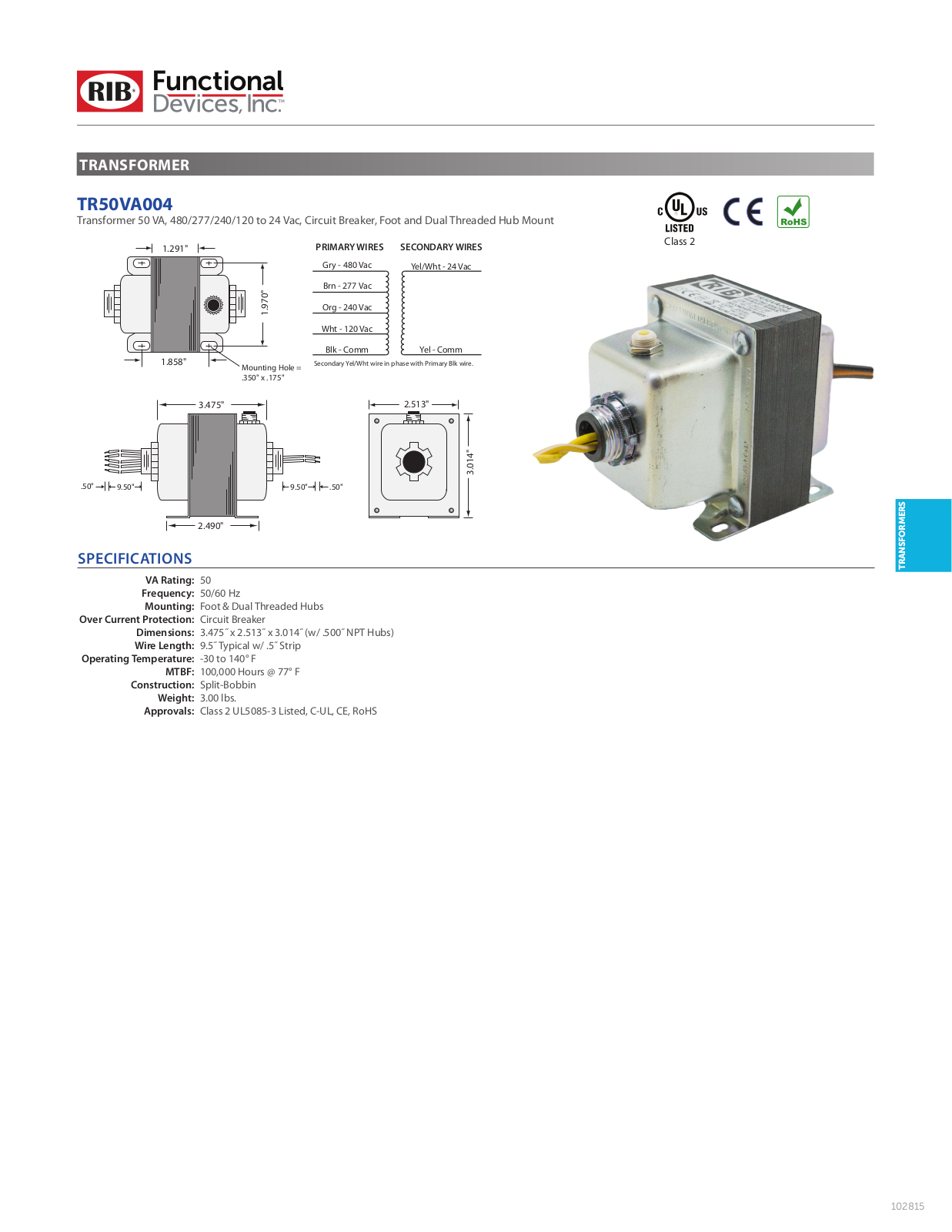 RIB,Relay In A Box,Functional Devices TR50VA004 Data Sheet - ManualMachine.com