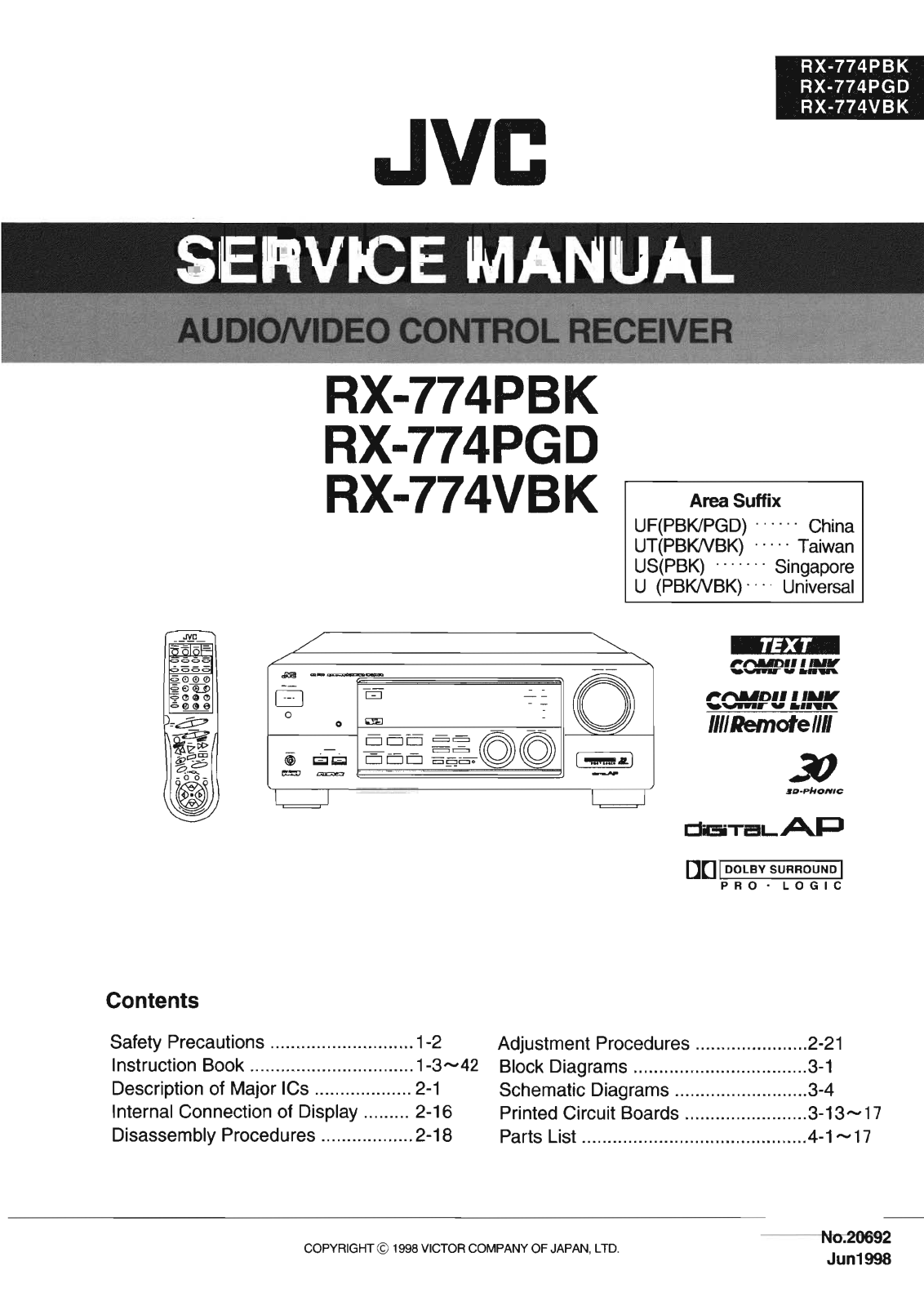 Jvc RX-774-VBK, RX-774-PGD, RX-774-PBK Service Manual