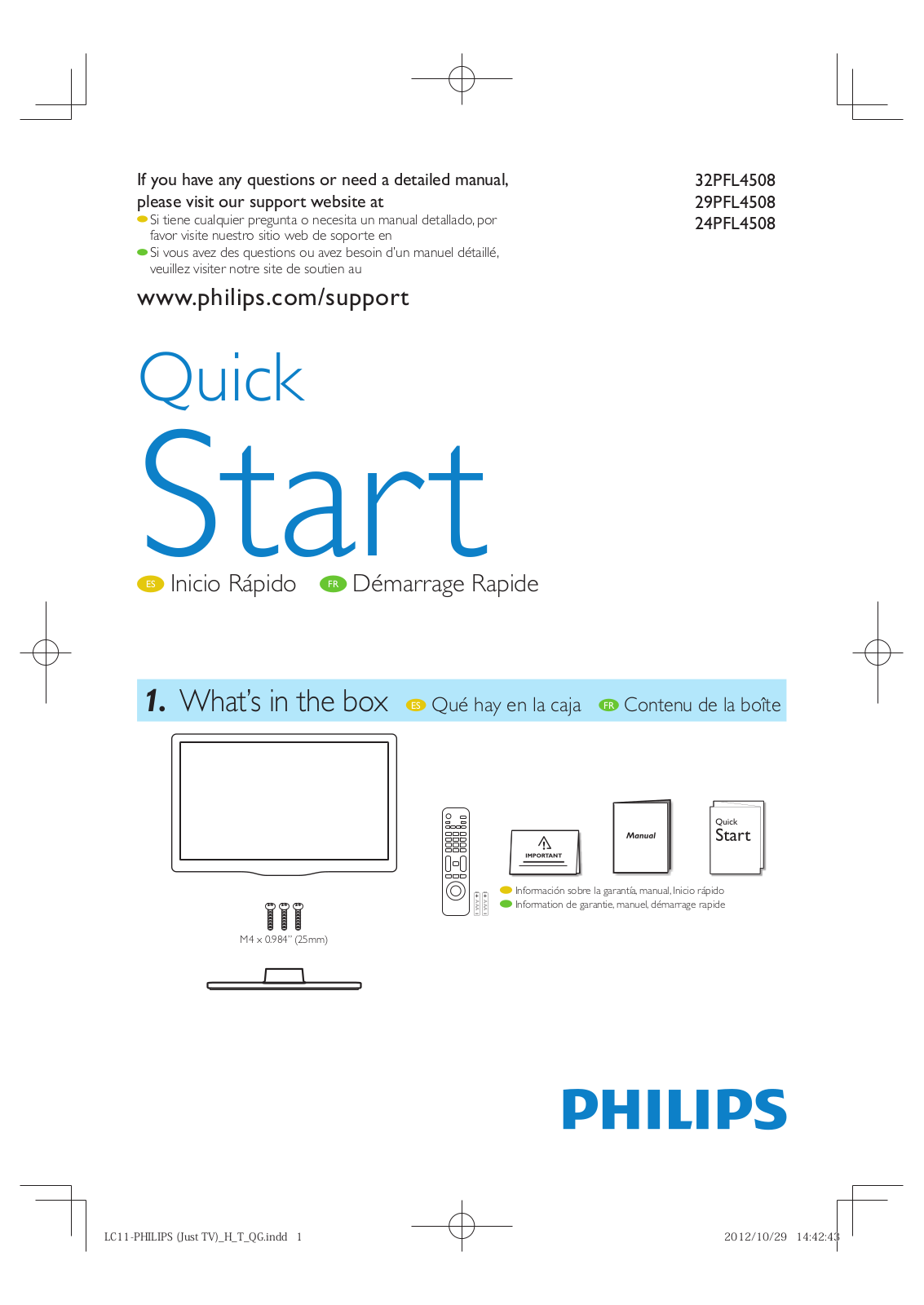 Philips 24PFL4508, 29PFL4508, 32PFL4508 Quick Start Manual