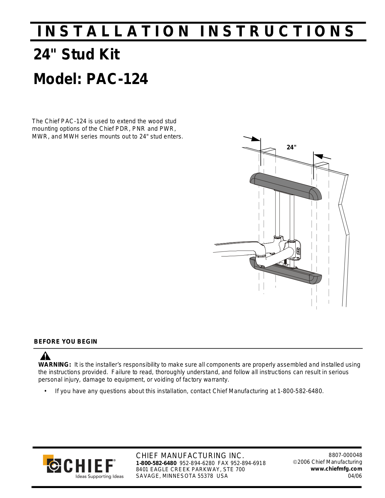 CHIEF PAC124 User Manual