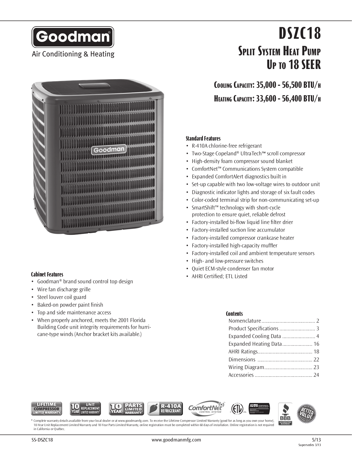 Goodman Mfg SS-DSZC18 User Manual