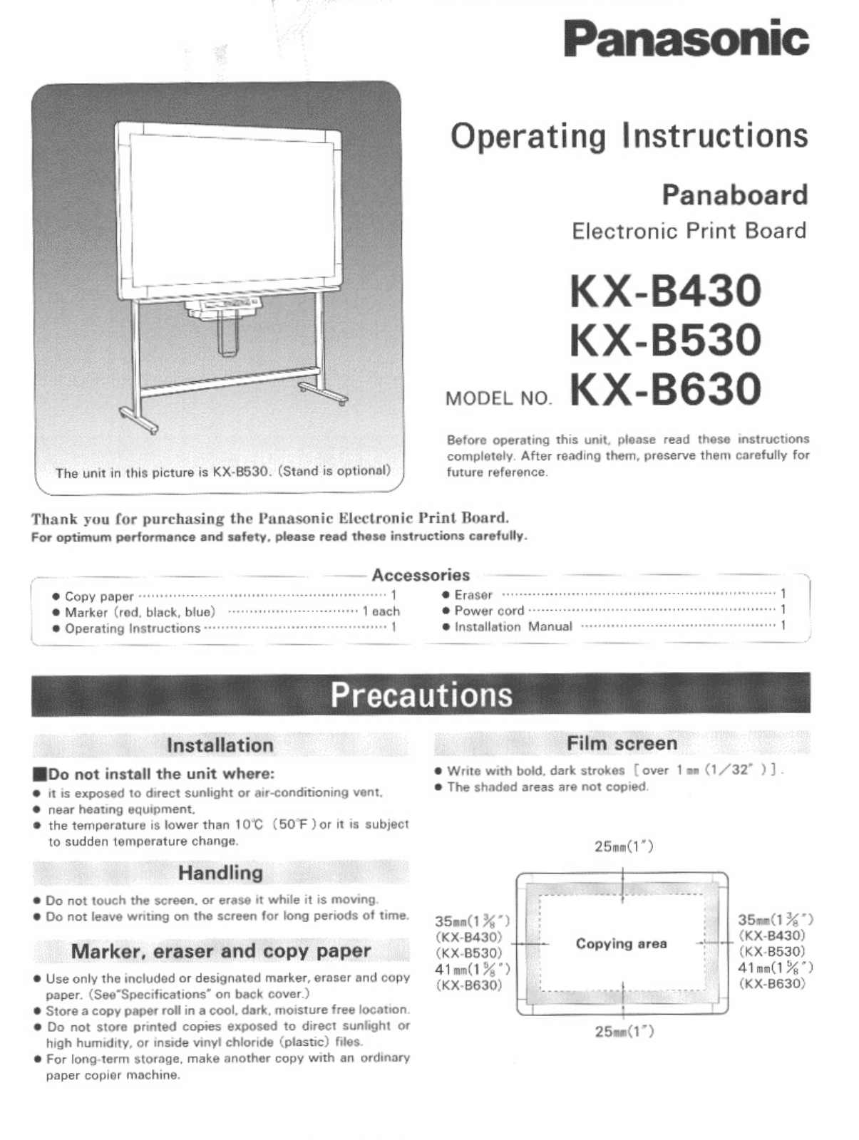 Panasonic KX-B430, KX-B630, KX-B530 User Manual