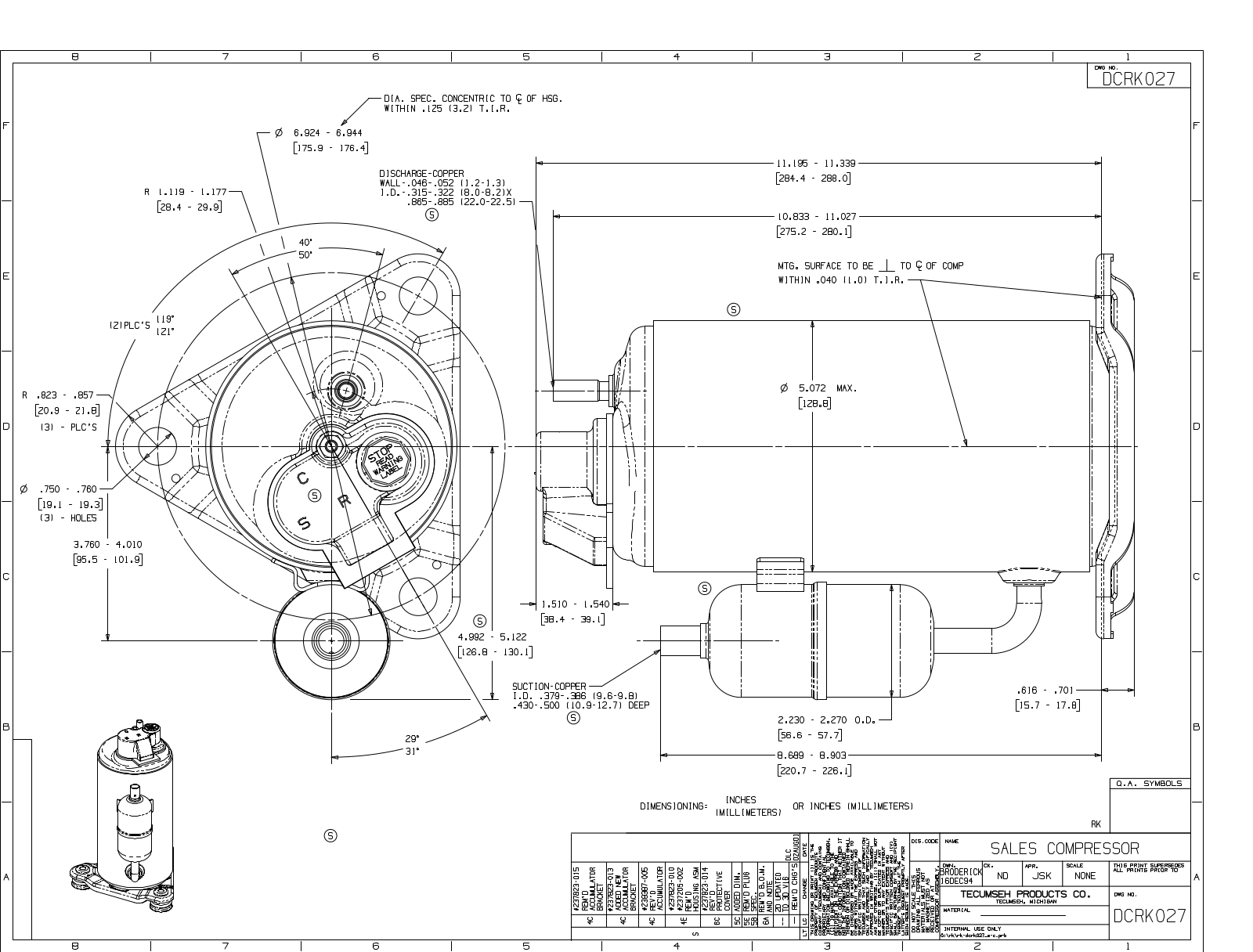 Tecumseh RKA5510YXA, RKA5510YXD, RKA5512YXA, RKA5512YXD, RKA5515EXC Drawing Data